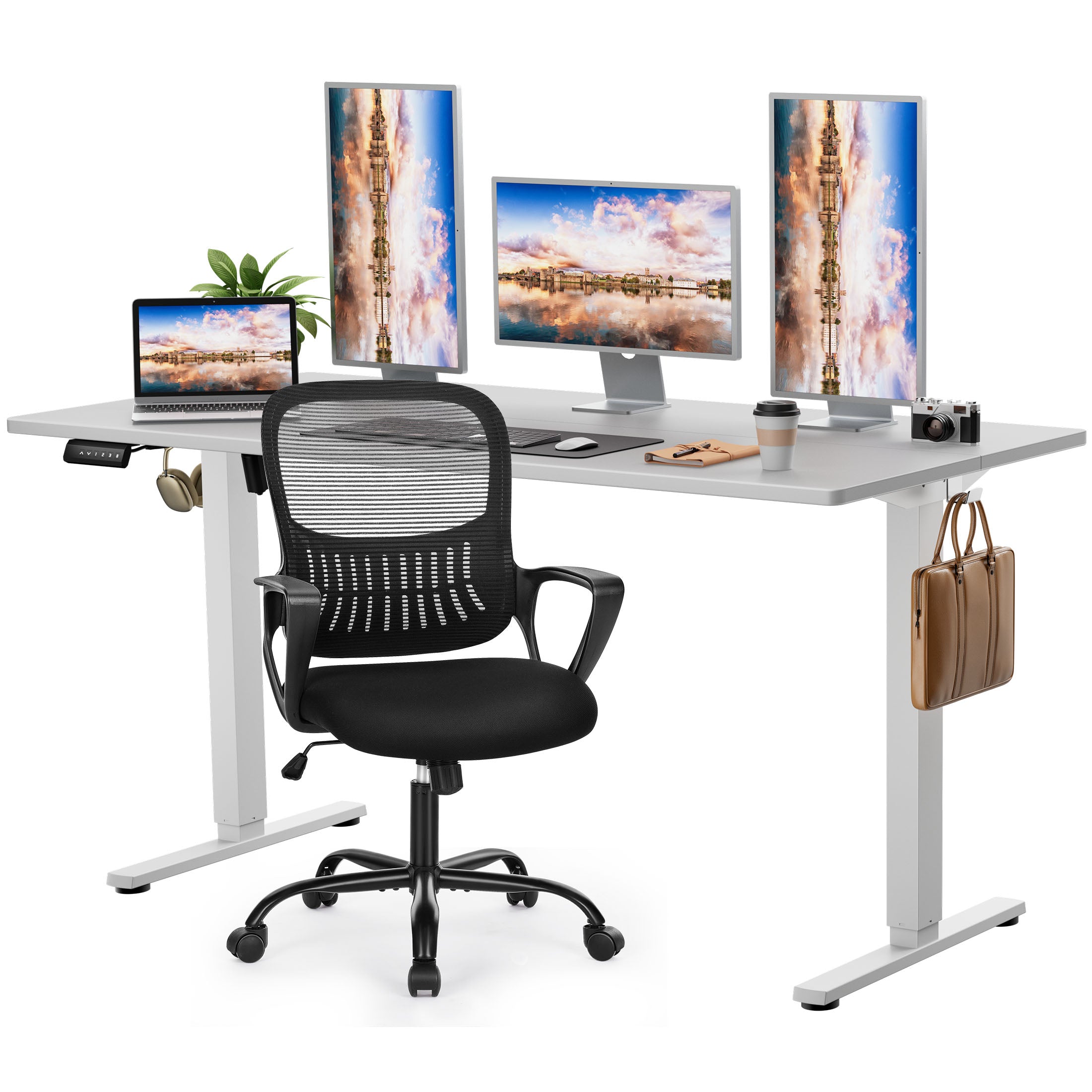 edx Electric Standing Desk & Computer Office Chair Set, Height Adjustable Desk & Desk Chair, Ergonomic Stand up Desk with Memory Preset for Home Office