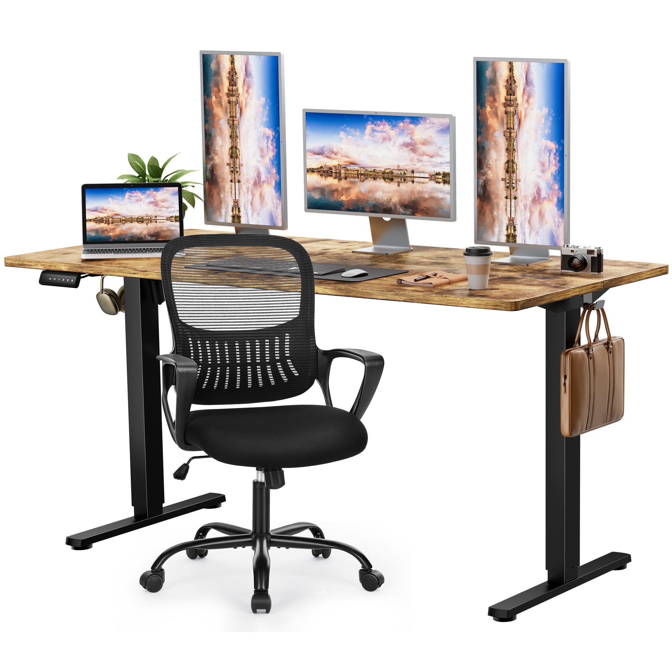 edx Electric Standing Desk & Computer Office Chair Set, Height Adjustable Desk & Desk Chair, Ergonomic Stand up Desk with Memory Preset for Home Office