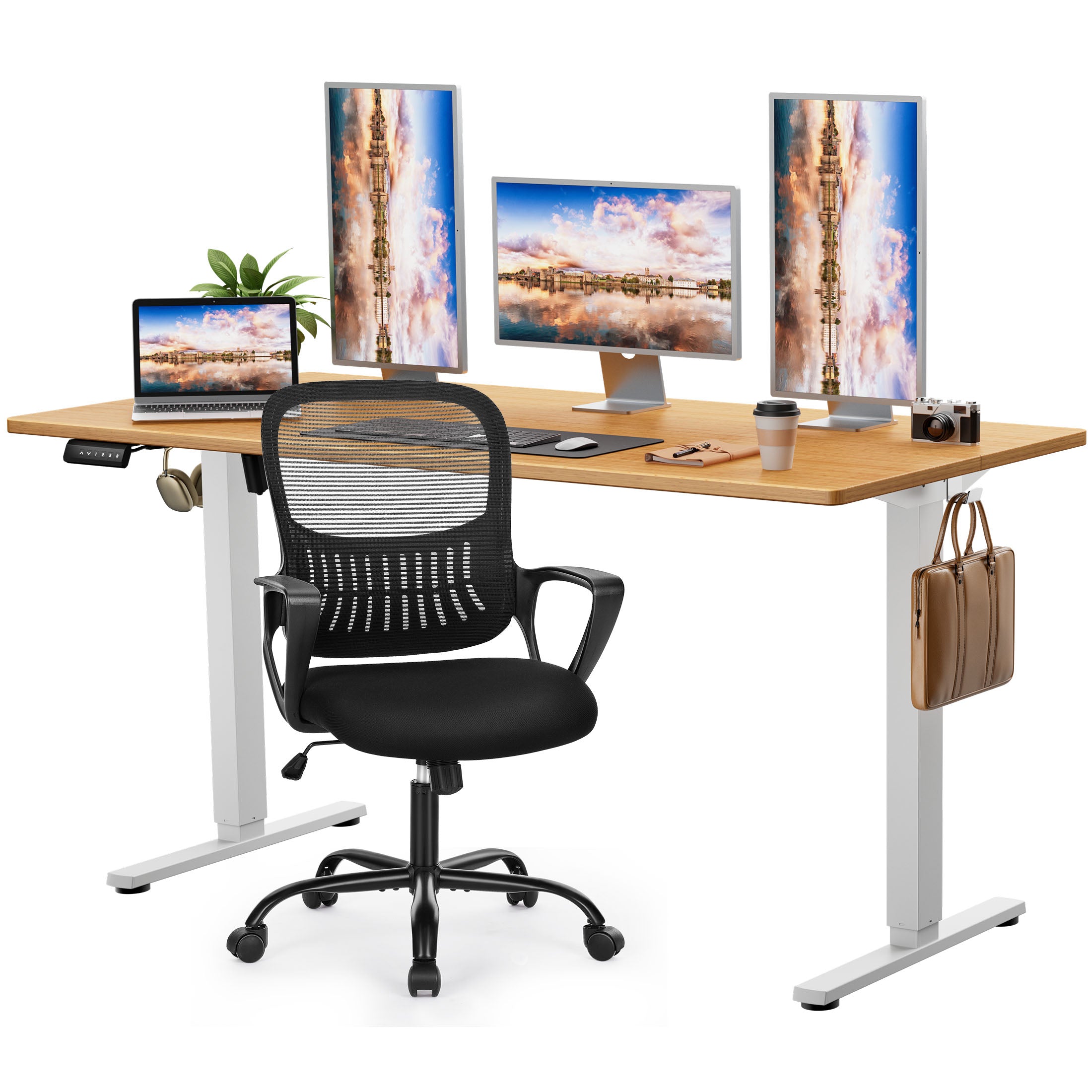 edx Electric Standing Desk & Computer Office Chair Set, Height Adjustable Desk & Desk Chair, Ergonomic Stand up Desk with Memory Preset for Home Office