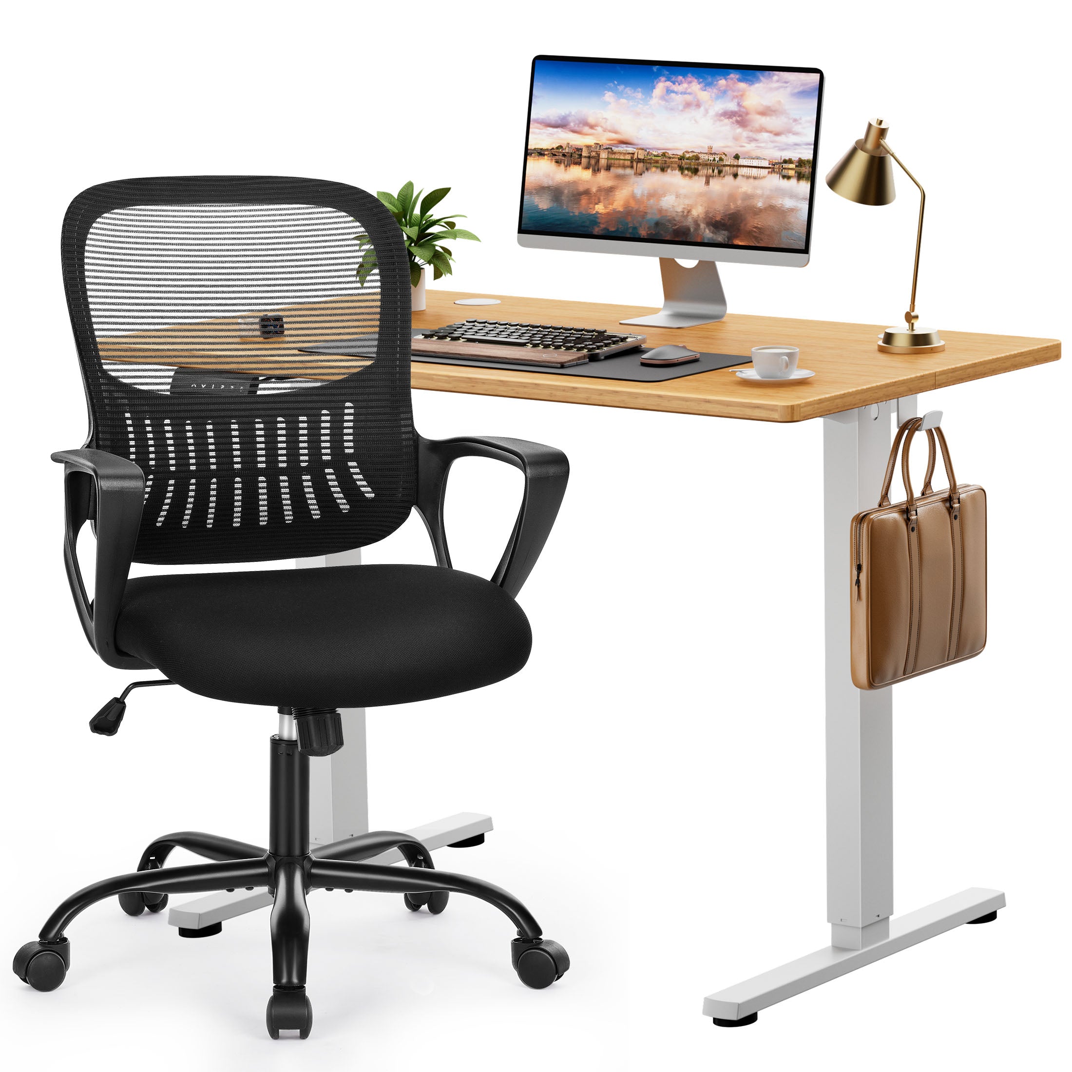 edx Electric Standing Desk & Computer Office Chair Set, Height Adjustable Desk & Desk Chair, Ergonomic Stand up Desk with Memory Preset for Home Office