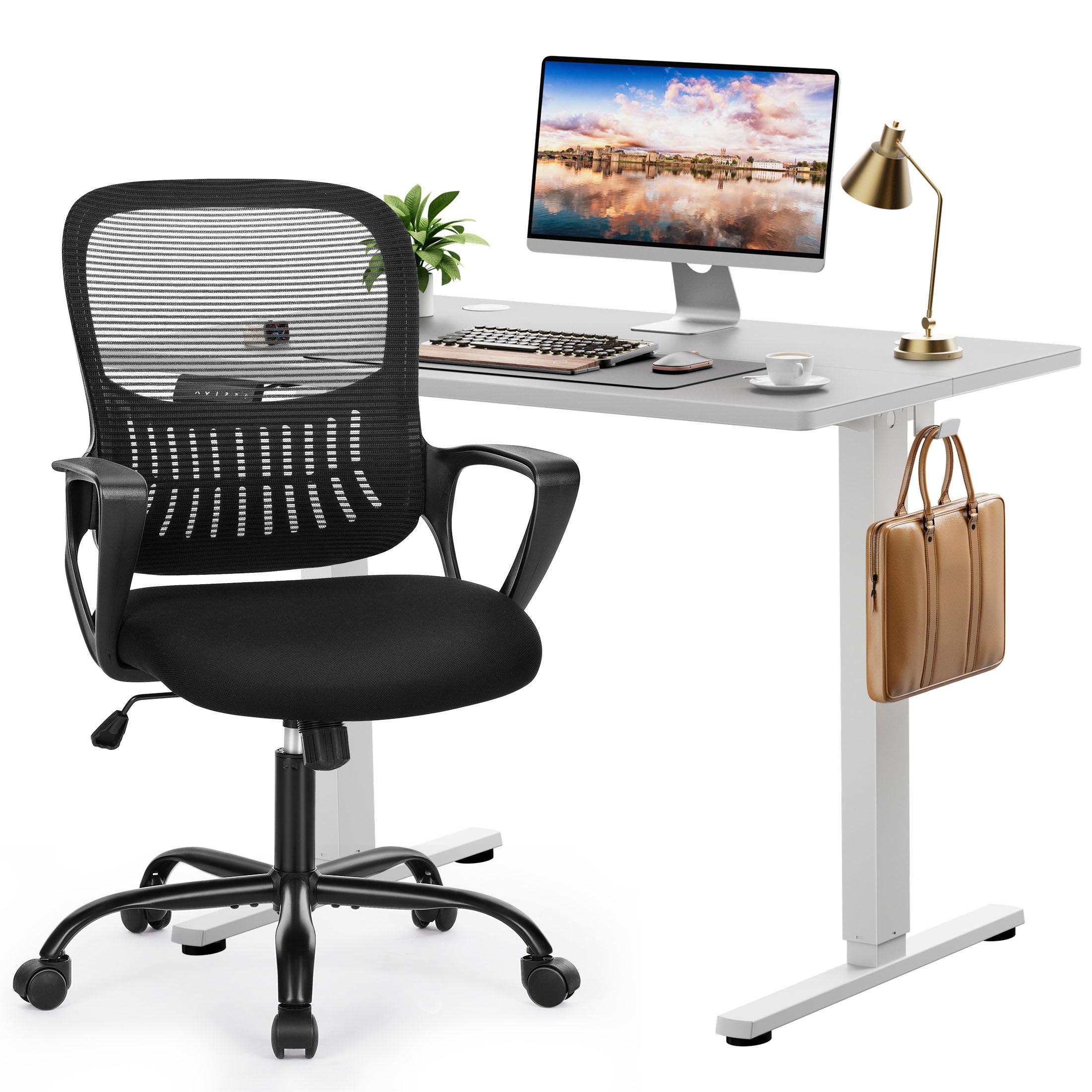 edx Electric Standing Desk & Computer Office Chair Set, Height Adjustable Desk & Desk Chair, Ergonomic Stand up Desk with Memory Preset for Home Office