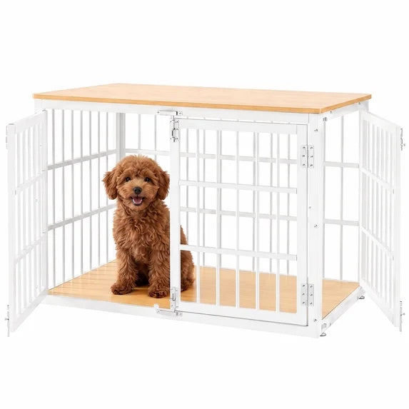 EDX Dog Crate Furniture for Small and Medium Dogs, Wooden Pet Kennel with Double Lock Door, Metal Frame, Indoor Home Decor