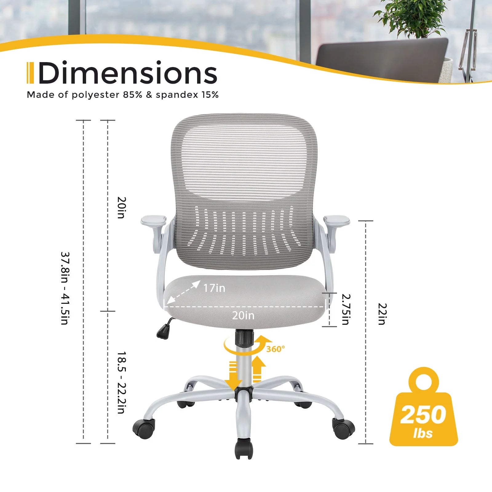 Ergonomic Office Chair, Mesh Computer Chair Home Office Desk Chairs with Flip-Up Arms, Height Adjustable, Rolling Swivel Chair with Lumbar Support , Tilt and Lock