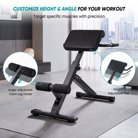 EDX Roman Chair Hyperextension Bench, Adjustable Foldable 250 lbs Capacity, Multi‑Purpose Home Gym Workout Bench for Glutes, Hamstrings, Back & Abs, Black