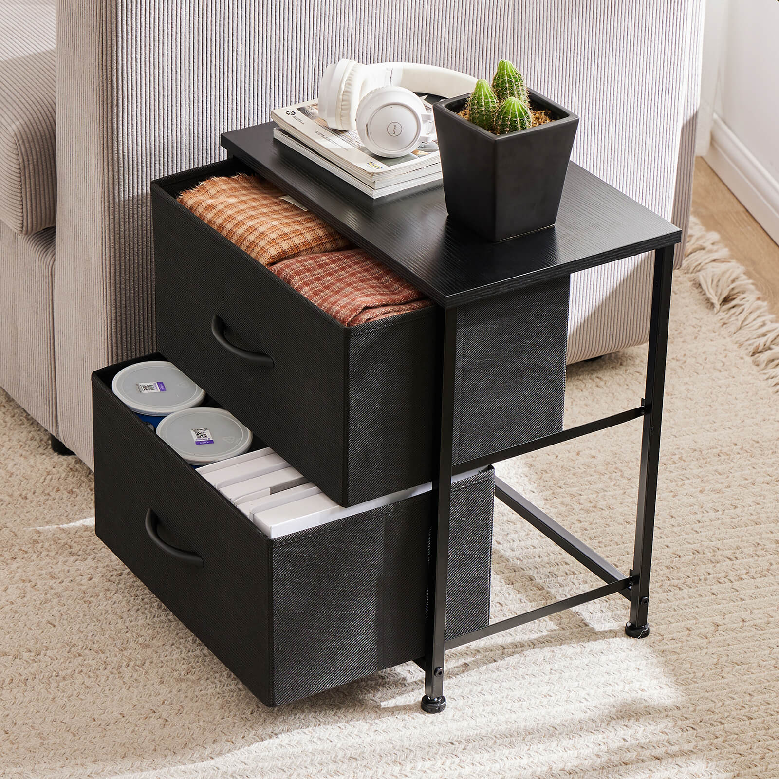 2 Piece Nightstand Set - 2 Storage Drawers, Bedside Furniture End Table, Suitable for Living Room, Bedroom, Closet