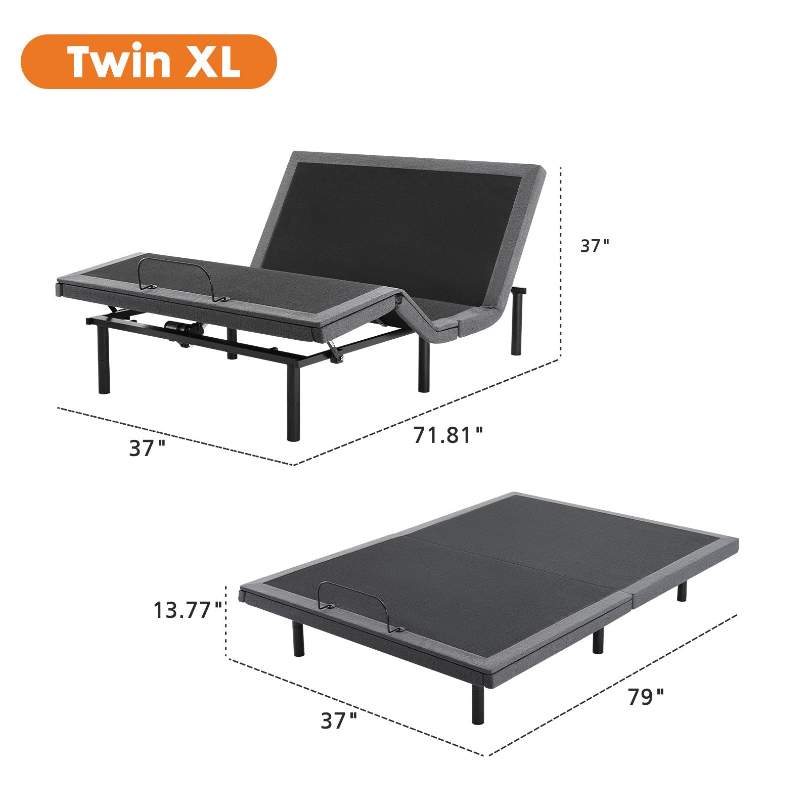 Adjustable Bed Frame, Individually Tilting Head and Foot with 2 USB Ports, Wireless Remote, Quiet Motor