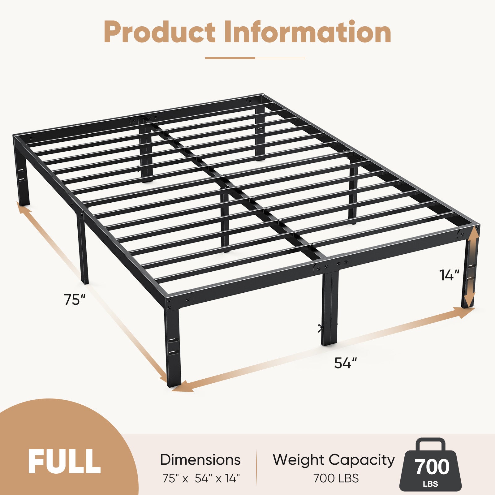 Bed Frame, Heavy Duty Metal Bed Frame with Underbed Storage, No Box Spring Required