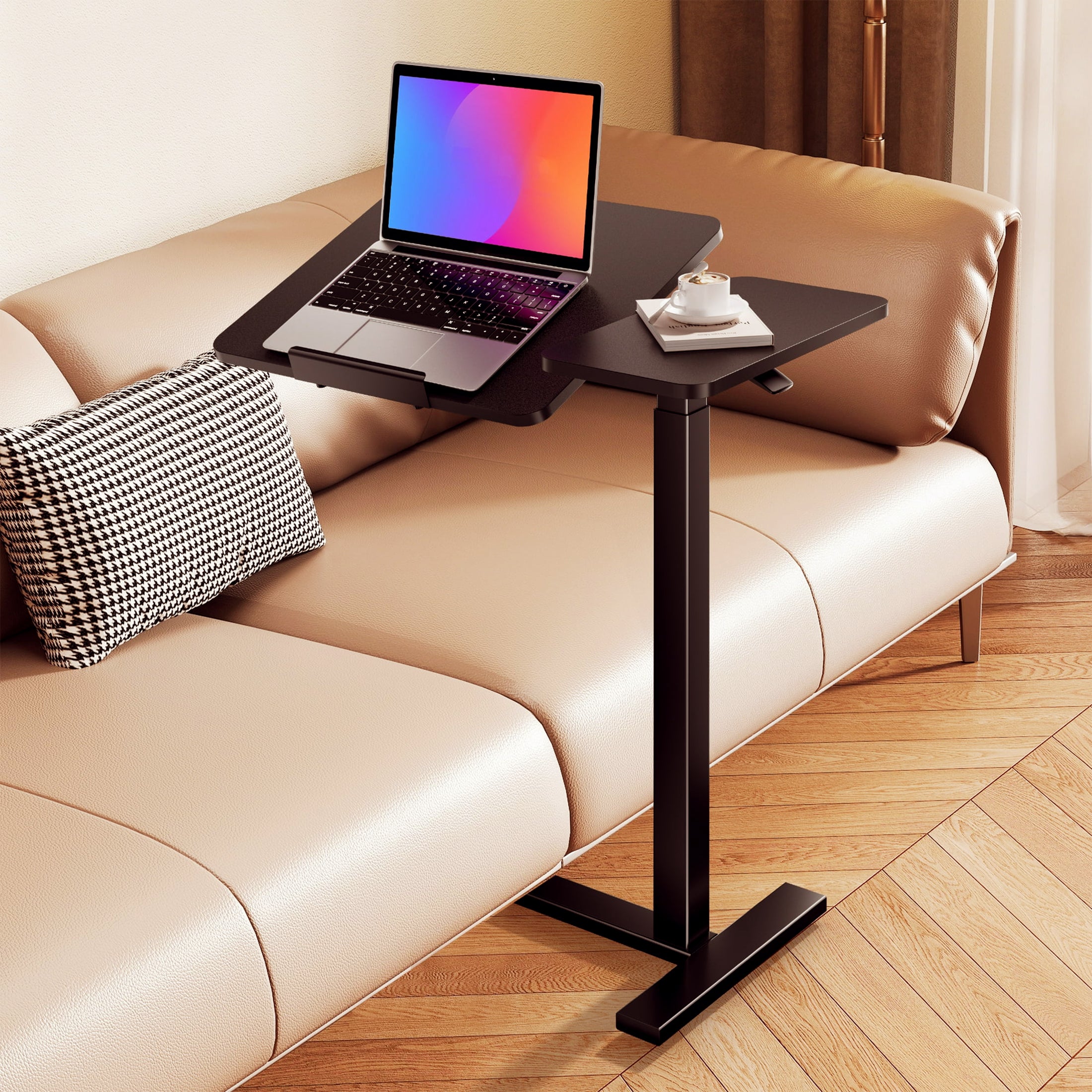 ZUNMOS Overbed Bedside Lap Desk with Wheels and Tilt Top, Mobile Standing Lap Desk Pneumatic Adjustable Height for Home Office Bedroom Sofa