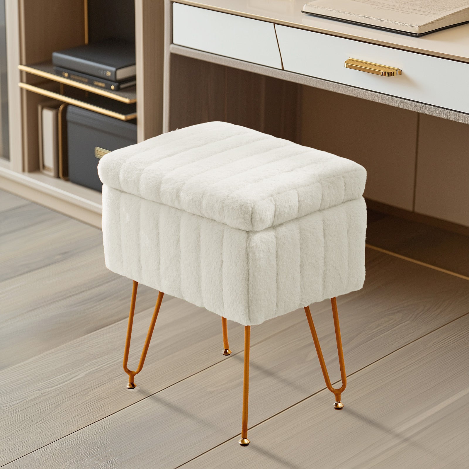 Stool Chair With Storage Space With Non-slip Feet for Powder Room, Bedroom
