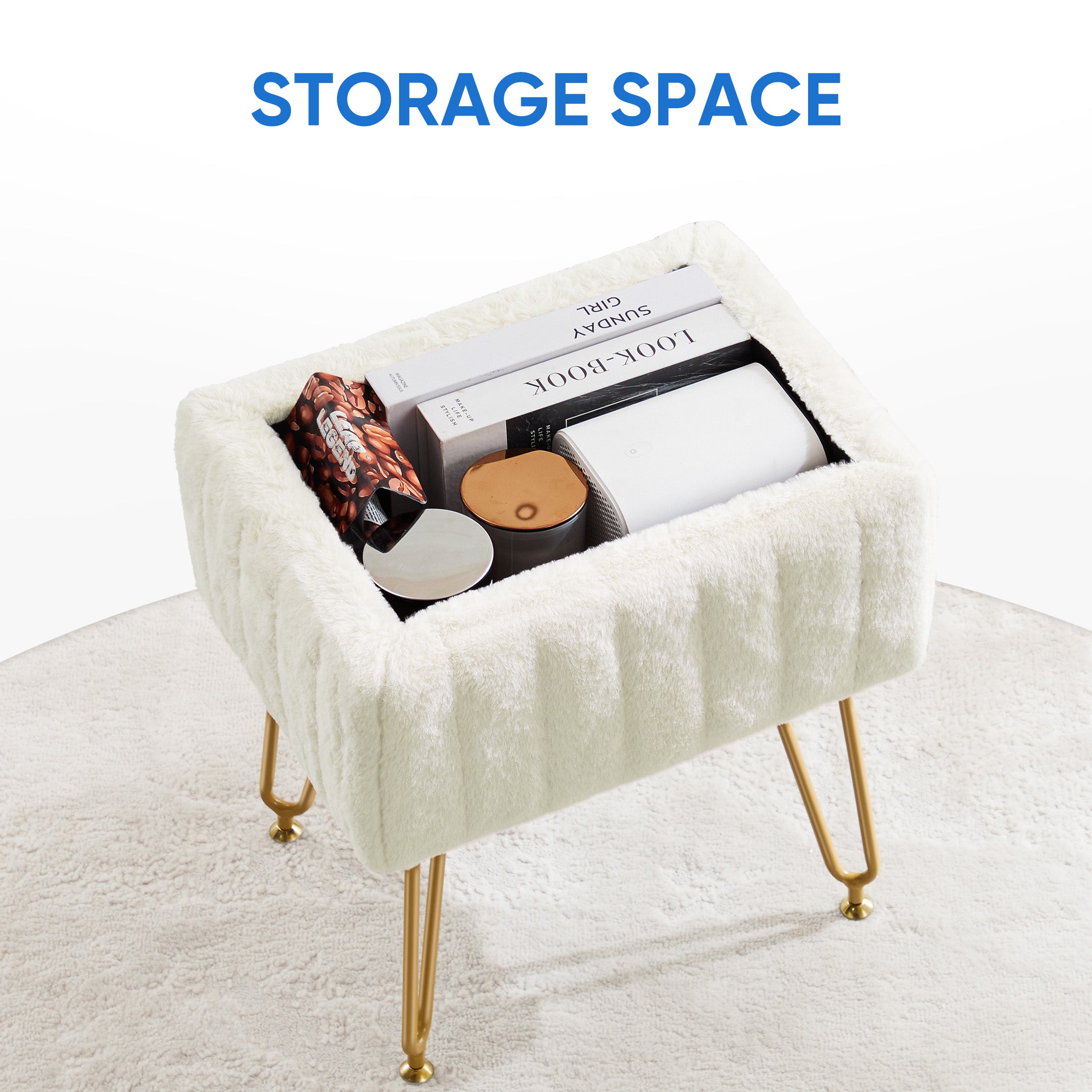 Stool Chair With Storage Space With Non-slip Feet for Powder Room, Bedroom