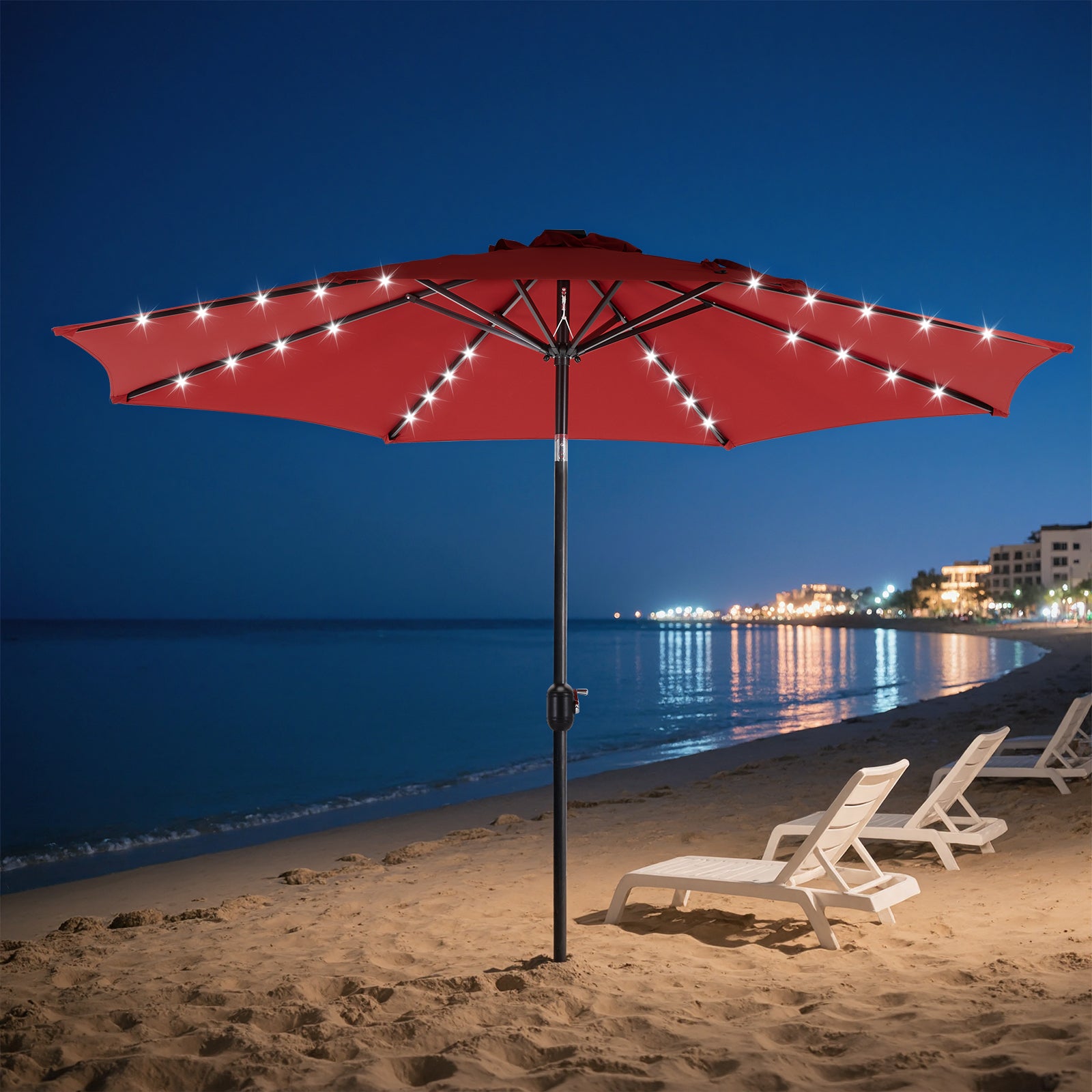 edx 10ft Solar 32 LED Lights Patio Umbrella with Tilt Adjustment and UV-Resistant Polyester Fabric???Market Umbrella for Outdoor
