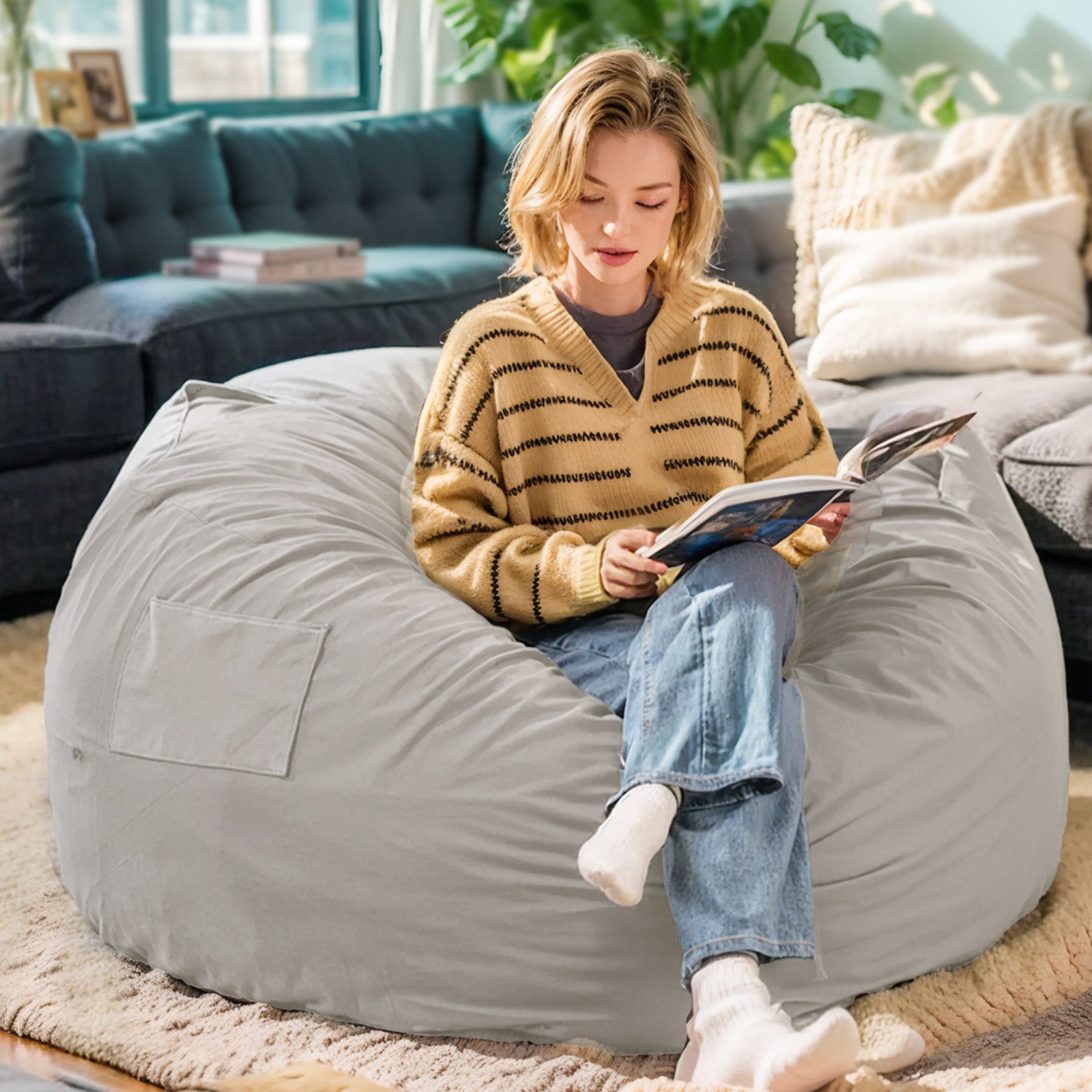Premium 4Ft Memory Foam Bean Bag Sofa Chair for Adults - Cozy and Comfortable Home Seating Option