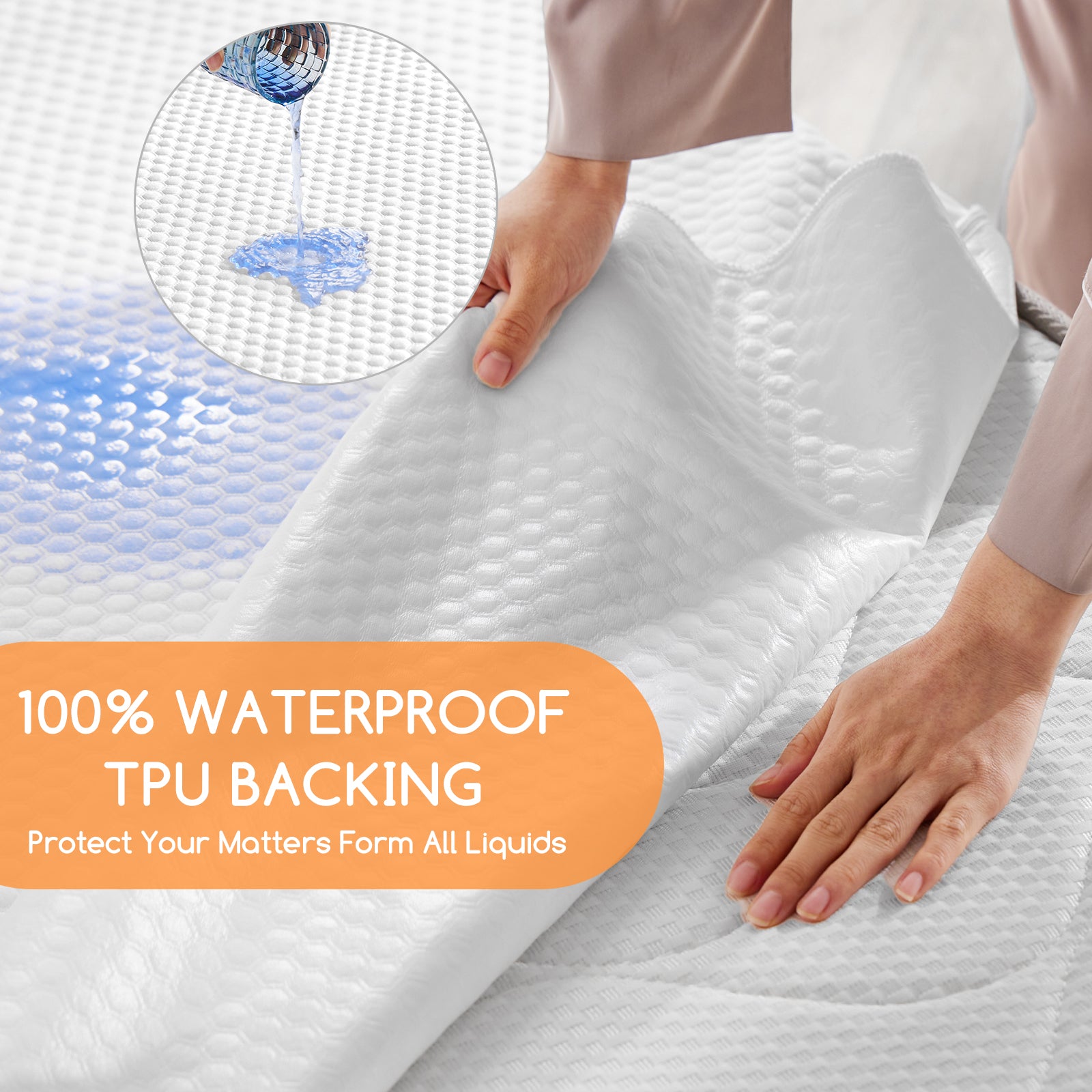 Waterproof Mattress Protector, Premium Terry Mattress Cover 202 GSM, Breathable, Machine Washable, Elastic Elastic Opening, White