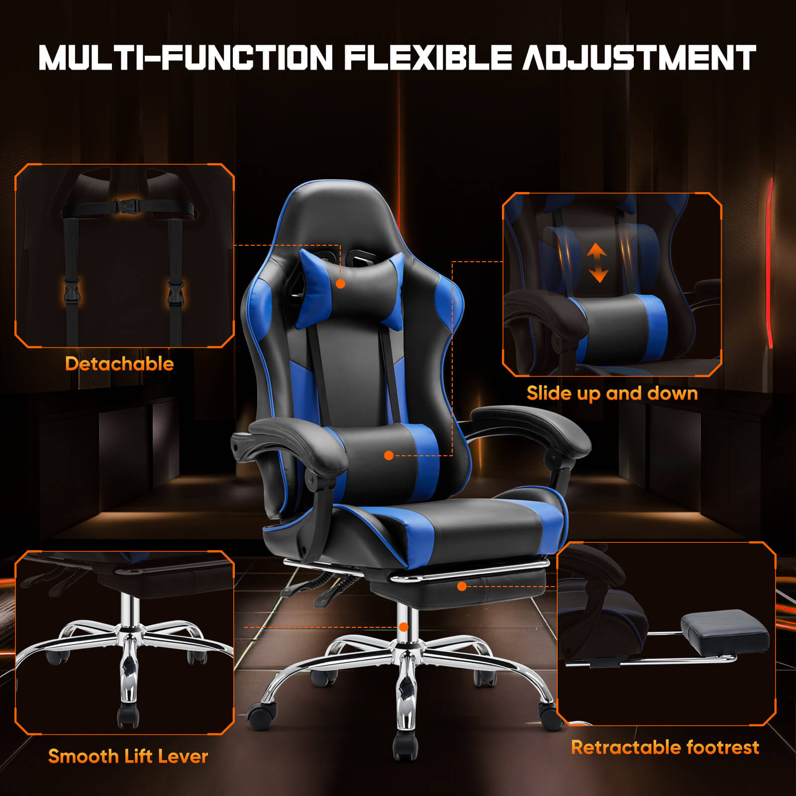 Mayoume Gaming Chair Ergonomic Office Chair With Foot Rest, Big And Tall Executive Desk Chair With Lumbar Support, Padded Arms, Computer Chair For Home Office, Bedroom