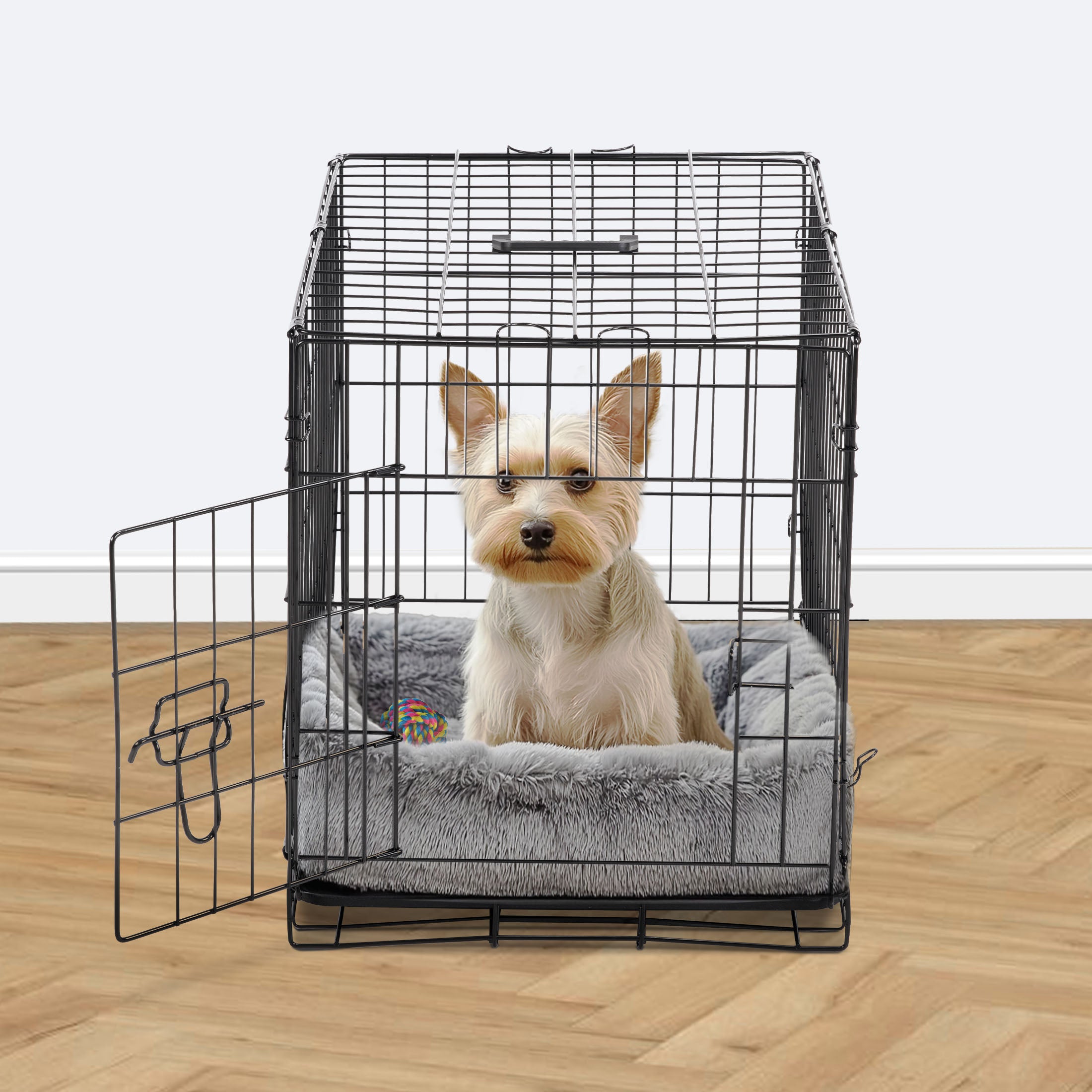 Small Dog Crate, 24" Single Door Folding Metal Wire Dog Cage with Plastic Leak-Proof Pan Tray