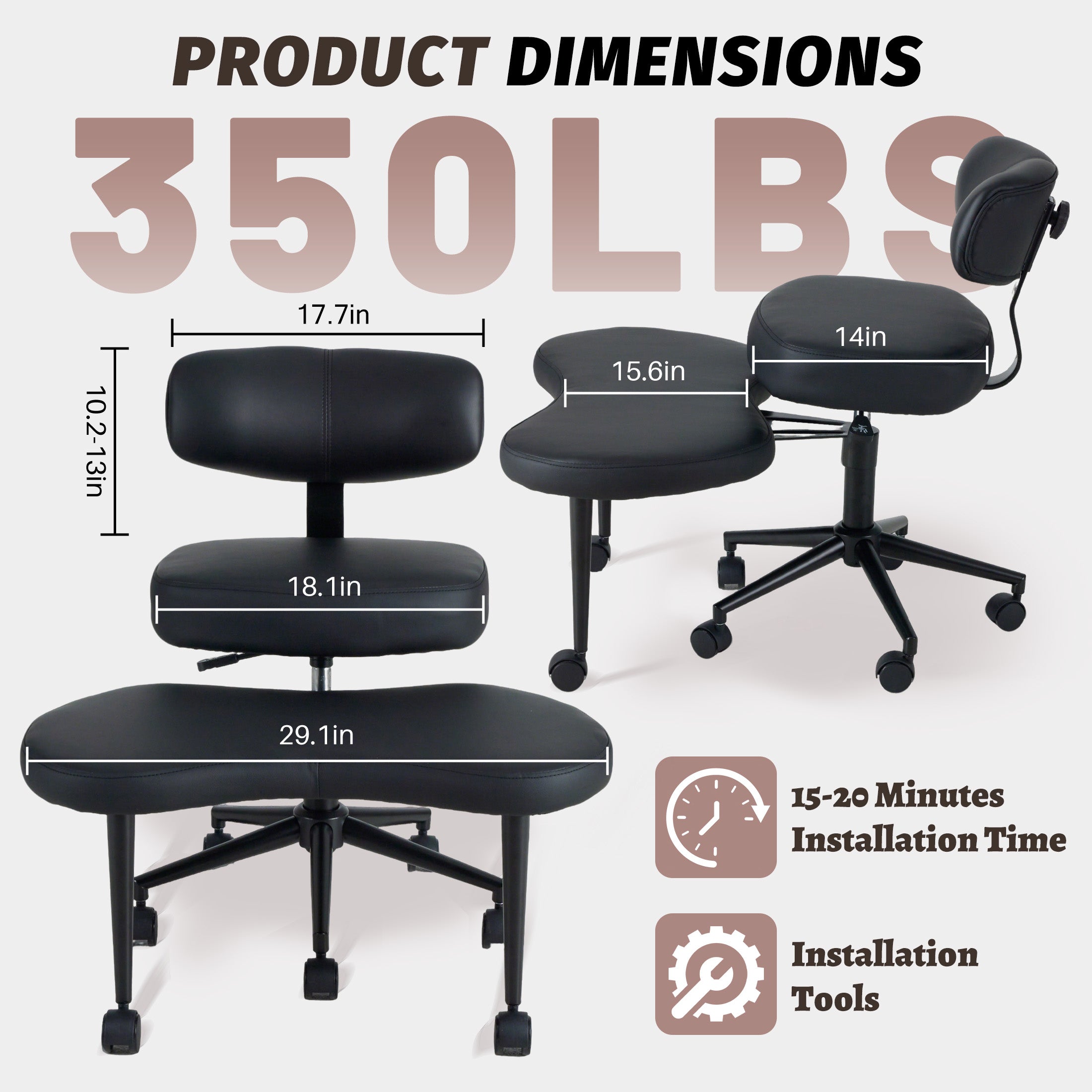 EDX Premium Ergonomic Cross Legged Swivel Meditation Chair with Adjustable Back – 360° Rotating Footrest, 5 Casters for ADHD, Focus & Relaxation