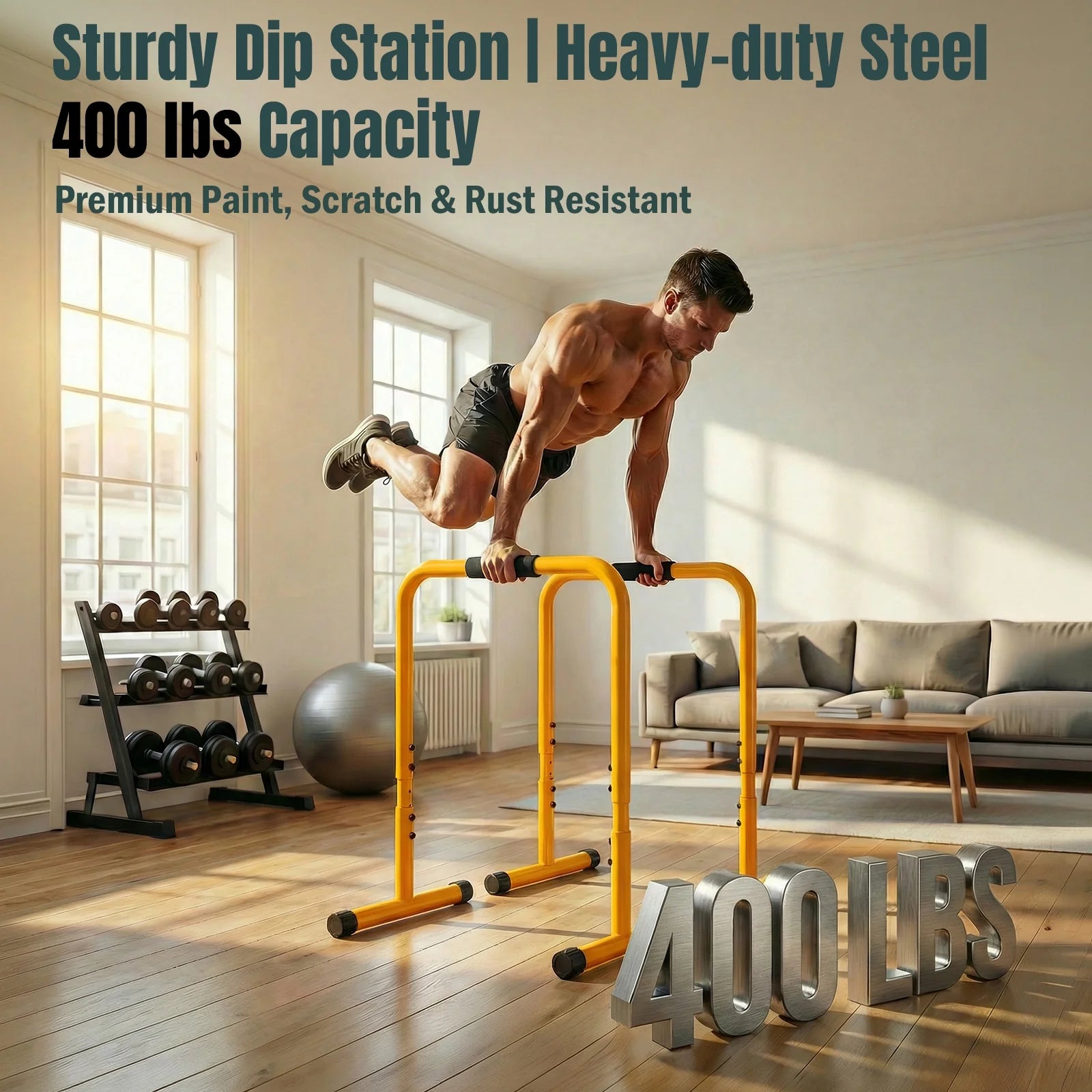 EDX Adjustable Dip Stand, Heavy Duty Dip Bars for Home Gym, Pull Up & Strength Training Station, Stable Steel Frame with Non-Slip Feet, 400 LBS Capacity