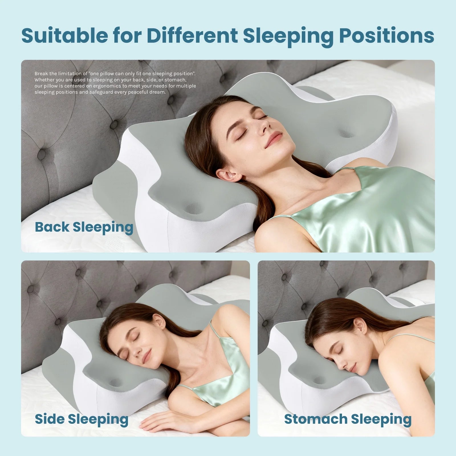 EDX Cervical and Ergonomic Pillow for Neck Pain Relief, Memory Foam, Suitable for Multiple Occasions,Grey