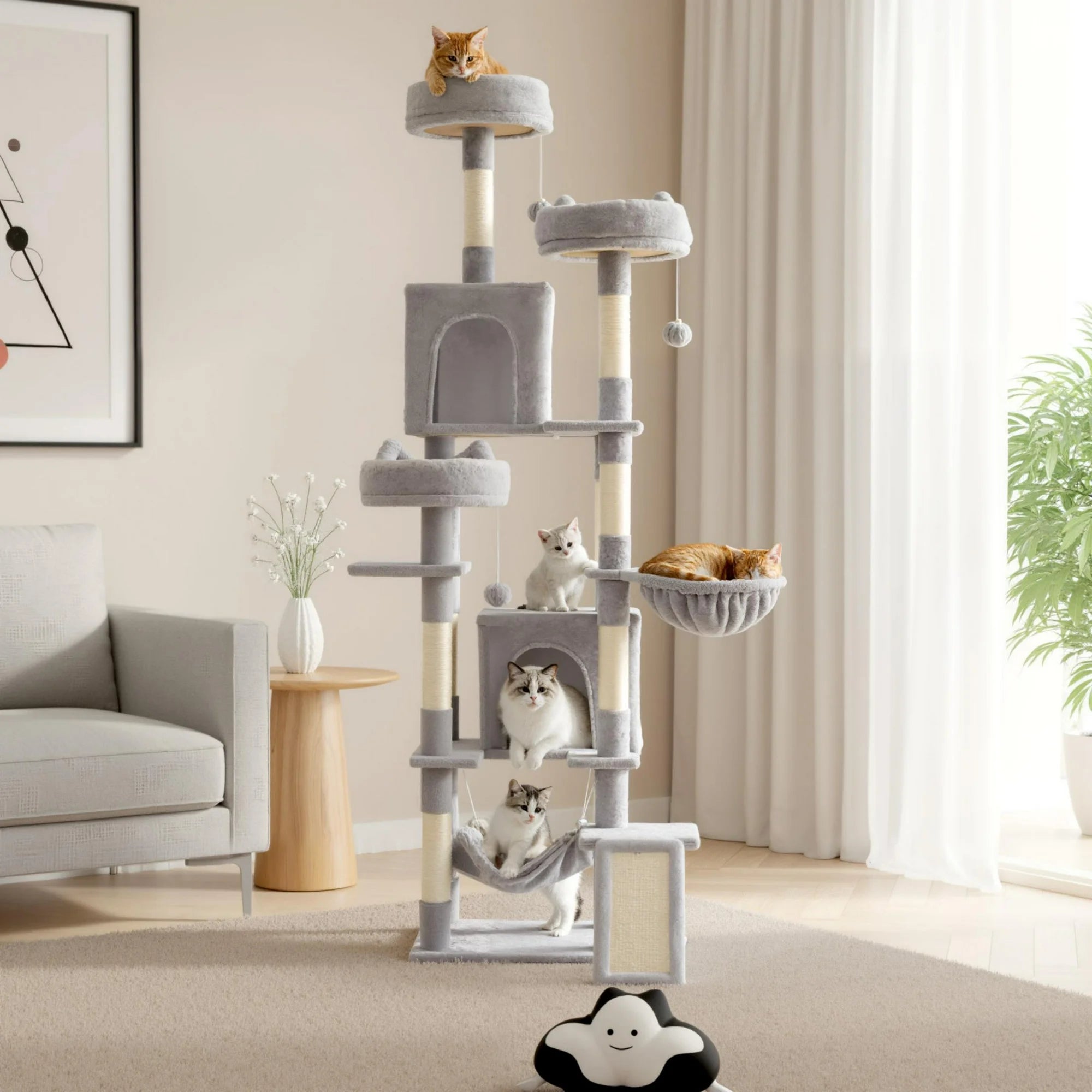 EDX 75" Cat Tree Tower for Indoor Cats, Multi-Level Durable Cat Climbing Tower, Large Pet House with Natural Sisal Scratching Post, Cozy Condo, Extended Platform, Kitten Toy and Hammock