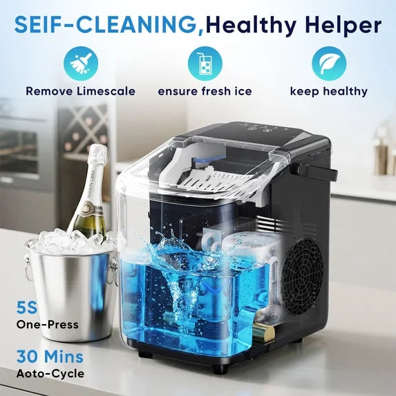 edx Countertop Ice Maker,9 Cubes in 6 Minutes, Self-Cleaning, with Ice Basket & Scoop, 26Lbs/24H,Black