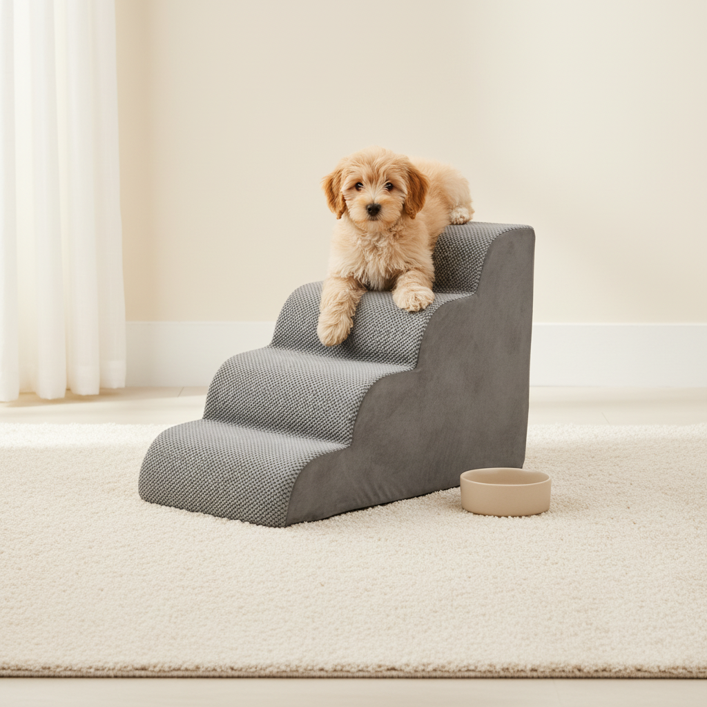 Edx Rounded-Corner Foldable Foam Dog Stairs with Rounded Edges - 3/4/5 Step Non-Slip Pet Ramp for Small/Medium Dogs, Fits Beds & Sofas