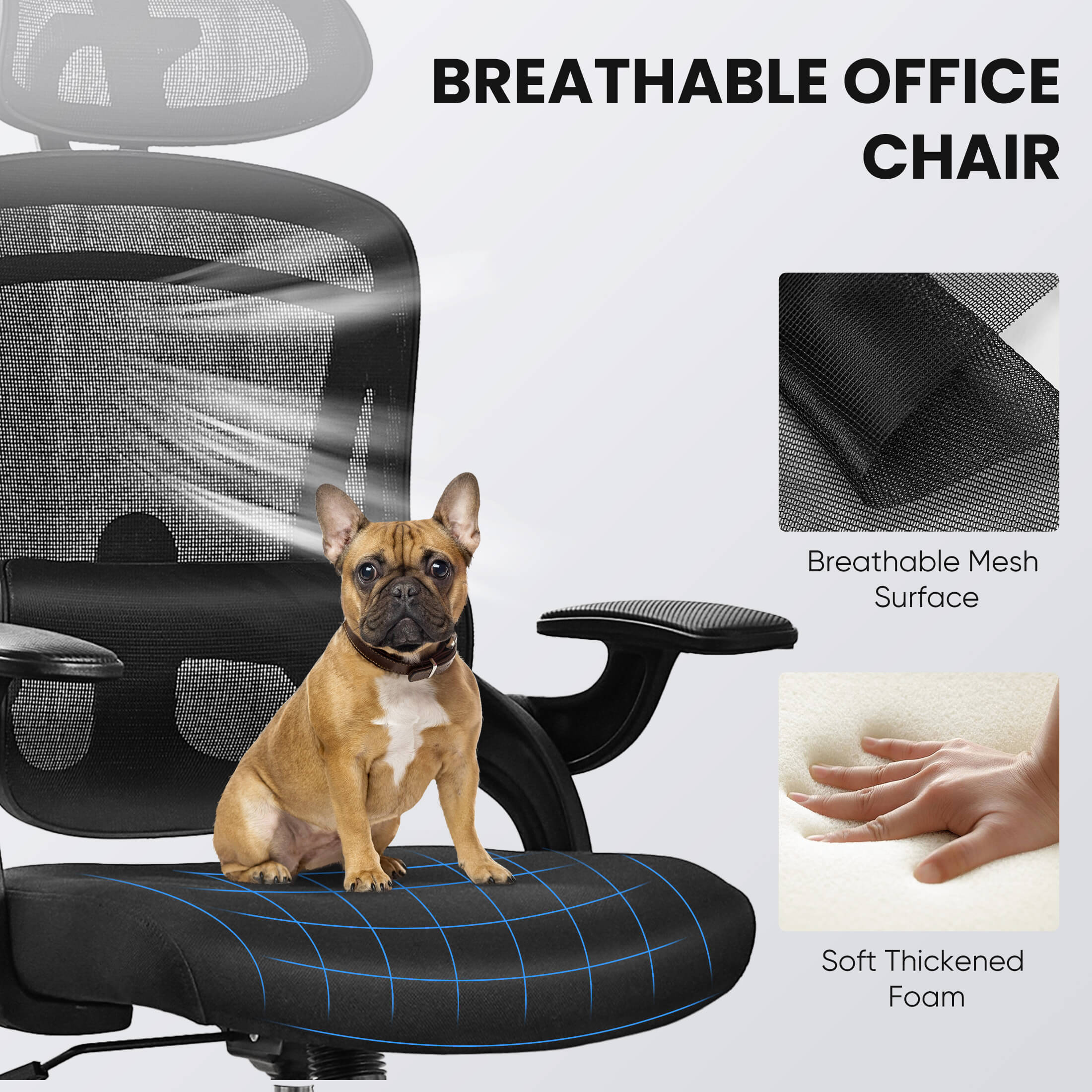 Ergonomic office chair-with adjustable lumbar support and headrest, soft flip-up armrests, height and 120° tilt adjustment