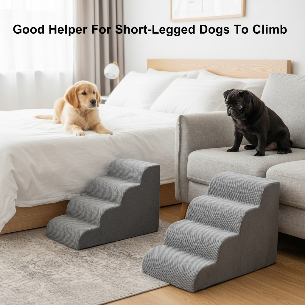 Edx Rounded-Corner Foldable Foam Dog Stairs with Rounded Edges - 3/4/5 Step Non-Slip Pet Ramp for Small/Medium Dogs, Fits Beds & Sofas