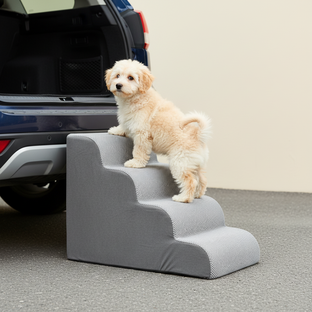 Edx Rounded-Corner Foldable Foam Dog Stairs with Rounded Edges - 3/4/5 Step Non-Slip Pet Ramp for Small/Medium Dogs, Fits Beds & Sofas