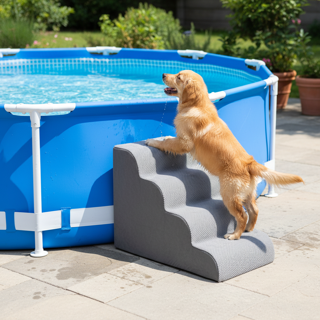 Edx Rounded-Corner Foldable Foam Dog Stairs with Rounded Edges - 3/4/5 Step Non-Slip Pet Ramp for Small/Medium Dogs, Fits Beds & Sofas