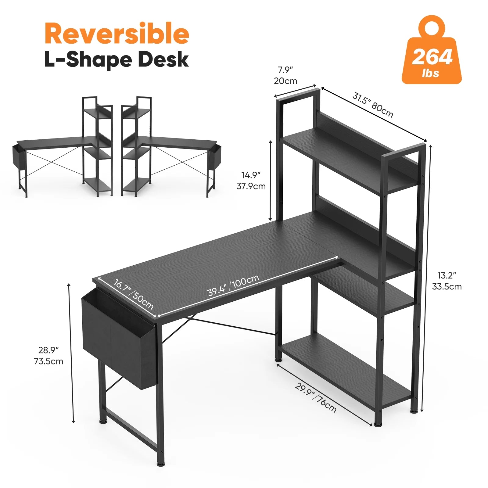 EDX 47" Reversible L-Shaped Gaming Desk , Storage Shelf & Bag, Corner Computer Desk for Home Office