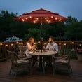 EdX 9.2 FT 3-Layer Solar Patio Umbrella, 32 LED Lights Market Umbrella with Adjustable Tilt, 8-Rib Outdoor Sunshade for Backyard, Deck and Poolside
