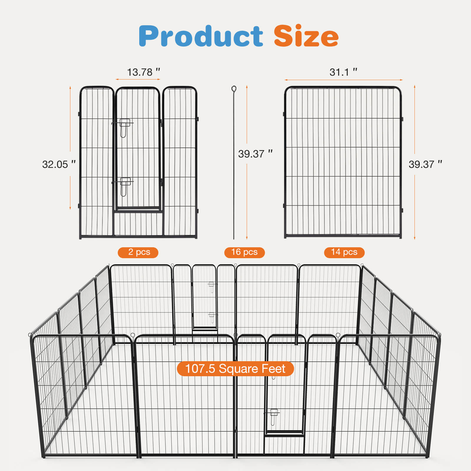 Dog Playpen - Collapsible Portable Pet Pen, High Metal Sport Puppy Pen with Gate for Garden, Patio, RV Camping