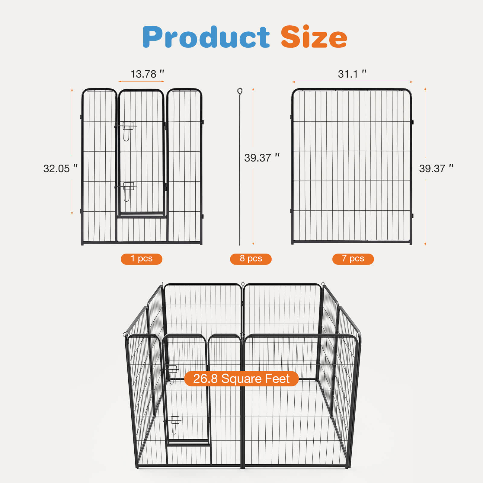 Dog Playpen - Collapsible Portable Pet Pen, High Metal Sport Puppy Pen with Gate for Garden, Patio, RV Camping