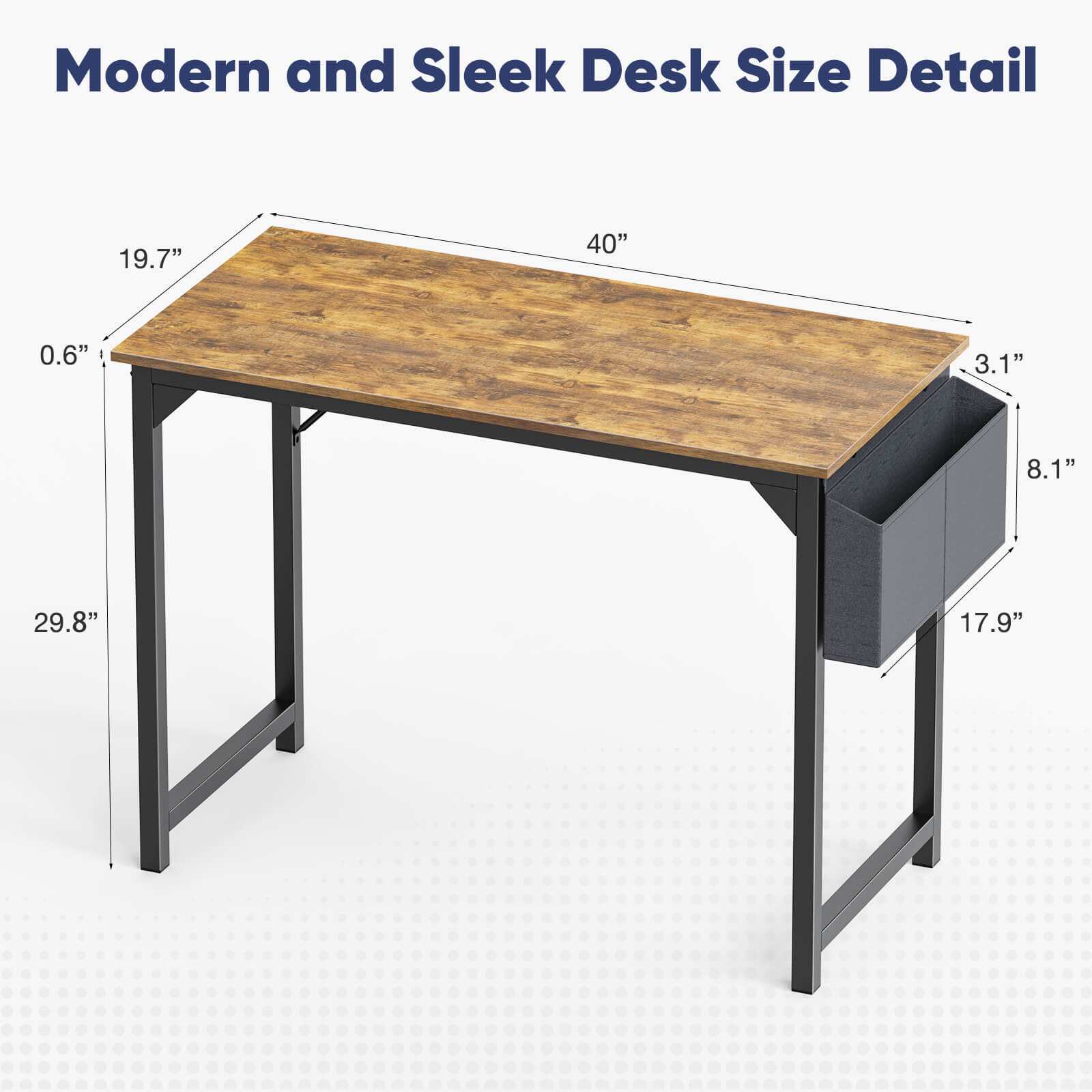 Computer Desk - 32/40/47/55/63 inch Student Kids Study Wooden Desk with Headphone Hook and Storage Bag for Bedroom, Living Room, Study Room