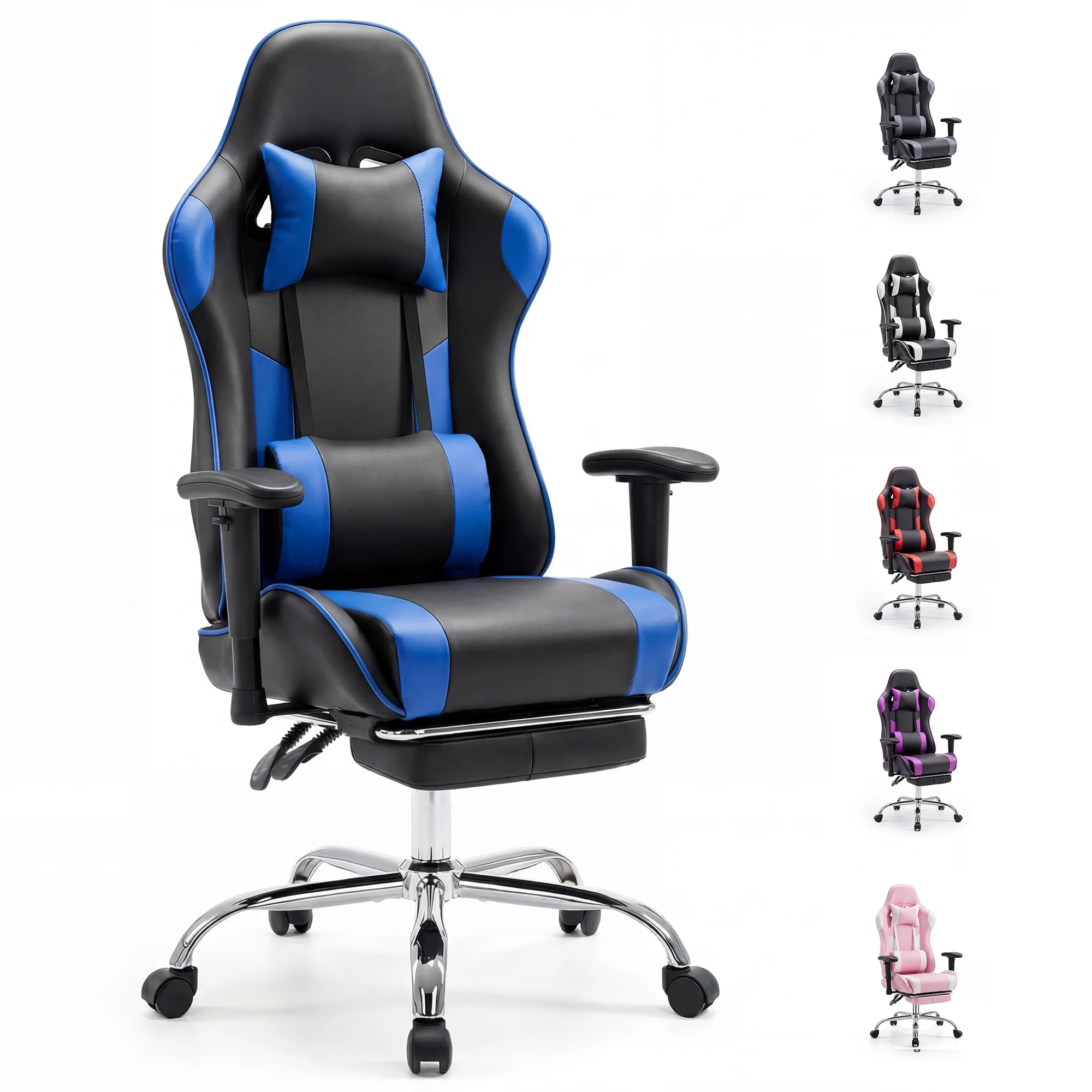 edx Ergonomic Video Gaming Chair High Back Office Chair with Lumbar Support and Adjustable Armrests Footrest Swivel Racing Chair