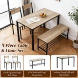 edx Dining Table and 2 Chairs for 4, Dining Bench with Metal Frame & Storage Rack, Space-Saving Ideal 4-Person Kitchen Table Set for Dinette, Small Space, Apartment, Restaurant