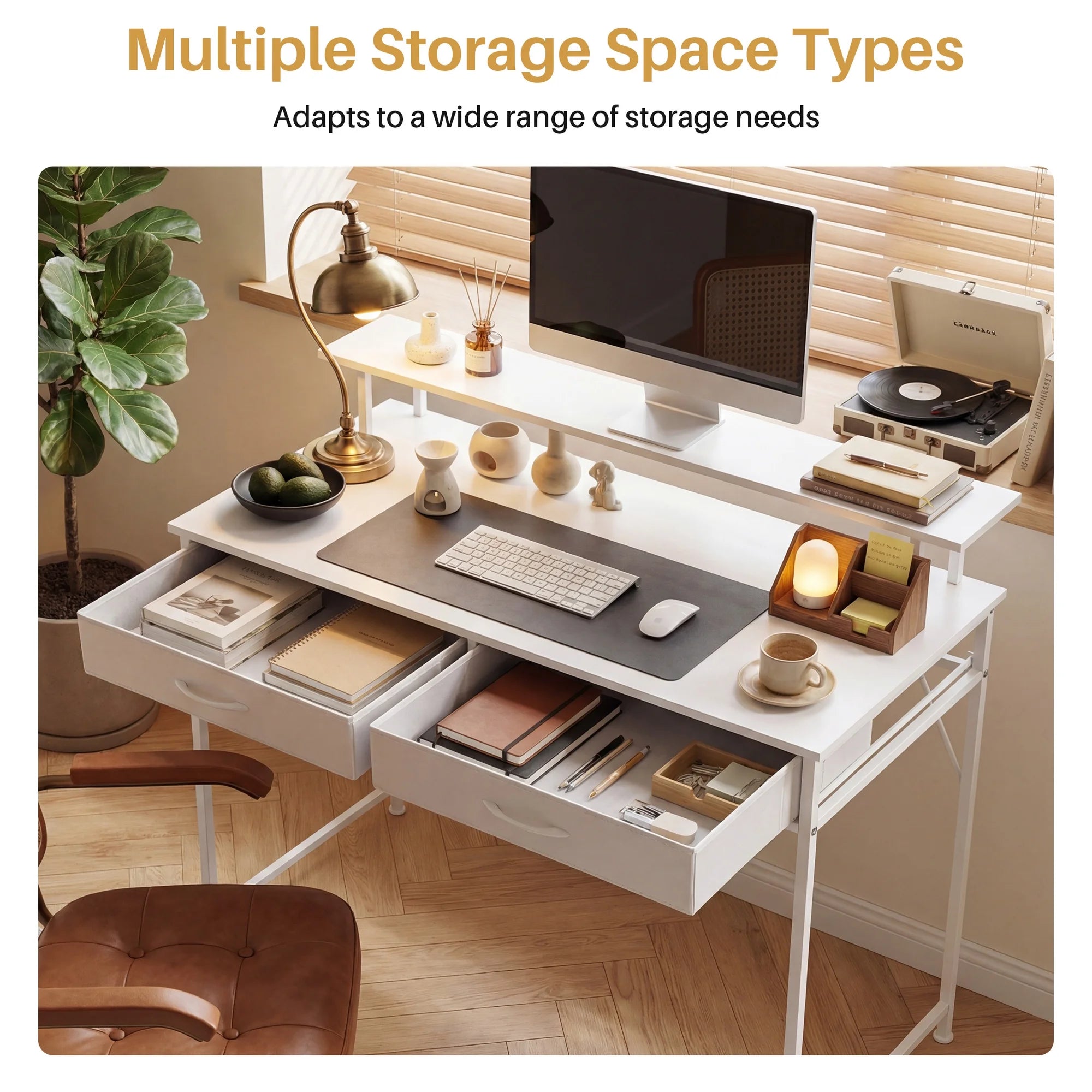 edx 40" Computer Desk with 2 Drawers & Hooks, Compact Home Office Working Table for Small Spaces