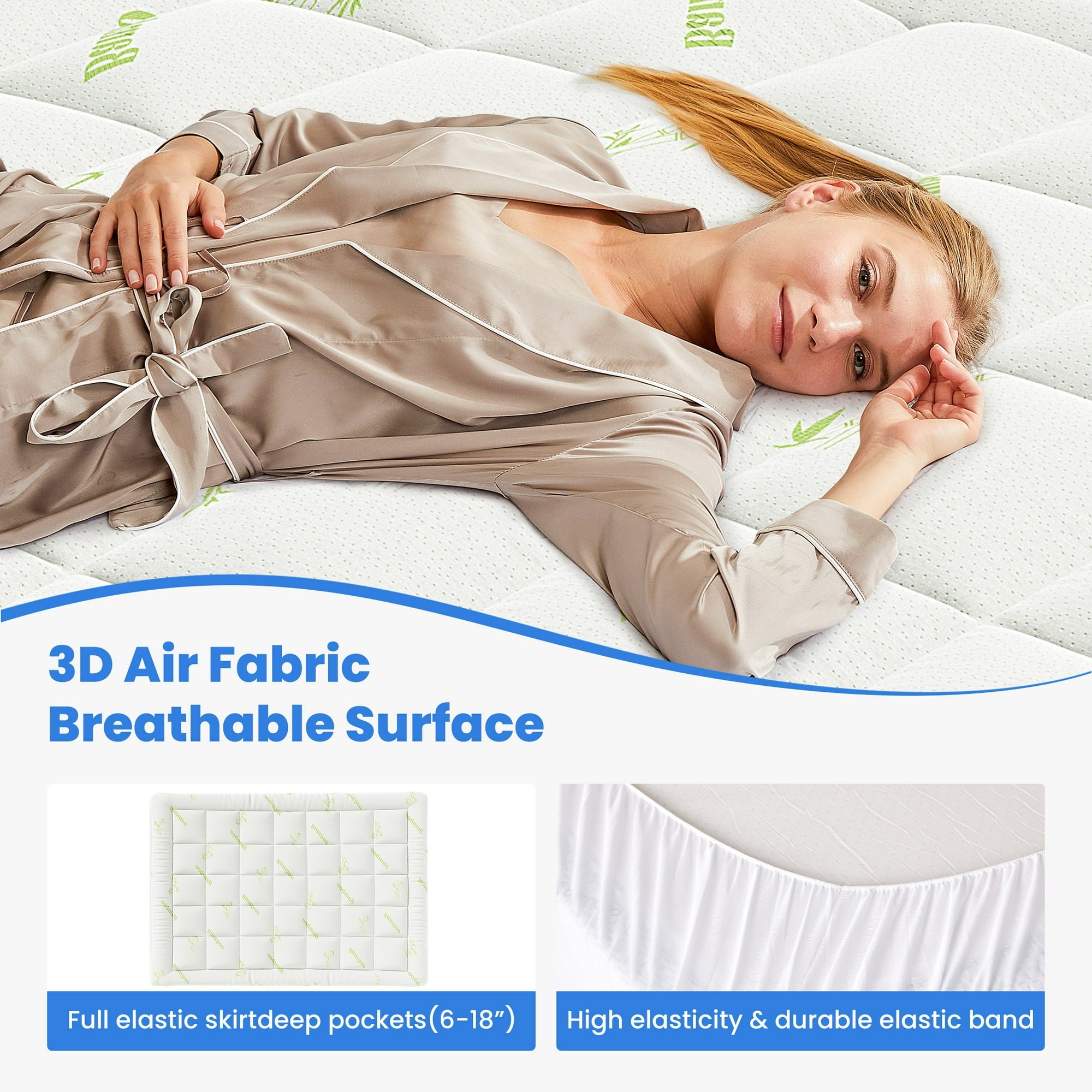 edx  Mattress Protector, Thickened Mattress Pad with Bamboo Fiber Viscose Filling, Breathable, Soft, Cooling,Green