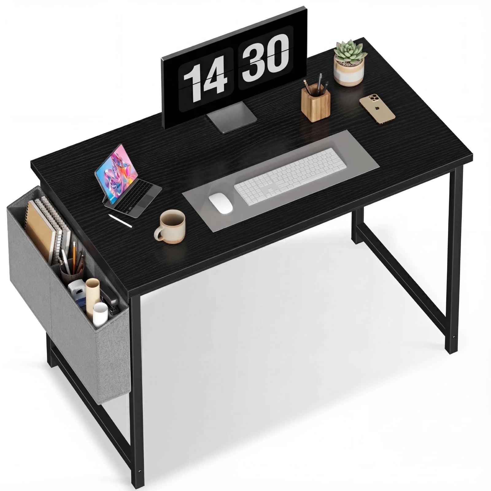 EDX Computer Desk with Metal Frame & Side Storage Bag – Modern Writing Table for Home Office or Study