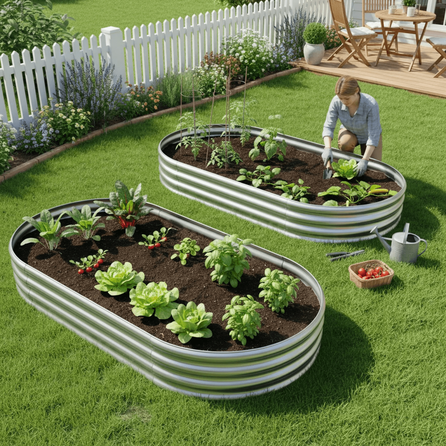 EDX Galvanized Steel Raised Garden Bed, Oval Metal Elevated Planter Box with Multiple Sizes for Outdoor Gardening, Silver