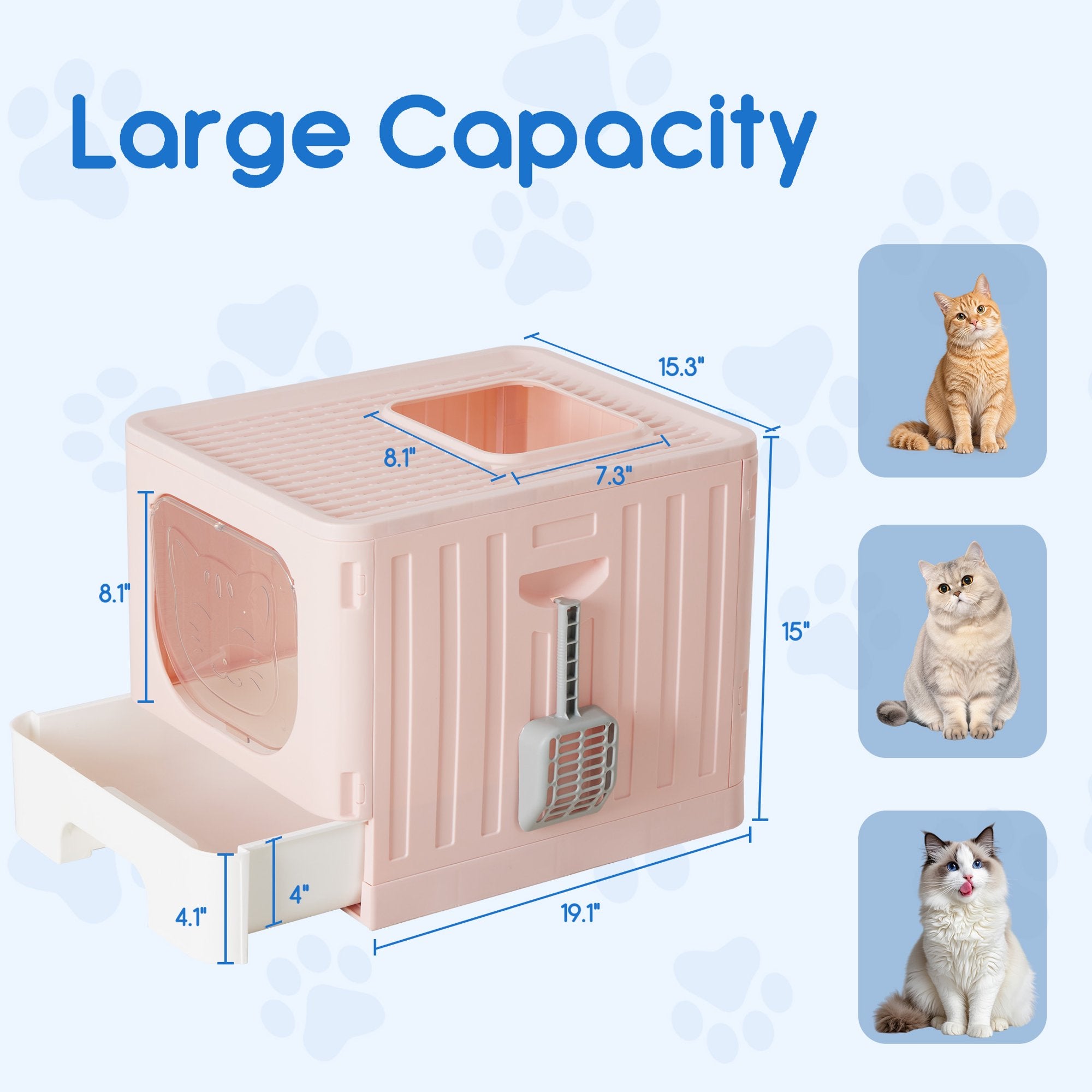 EDX Large Foldable Cat Litter Box with Lid, Enclosed Anti-Splashing Cat Box with Litter Scoop, Front Entry Top Exit Kitty Litter Box with Door, Drawer Design, Easy Cleaning & Odor Control