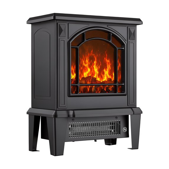 edx 1400W Freestanding Electric Fireplace Heater, 2 Heat Settings Compact Indoor Space Heater with Realistic Log and Flame Design, Tip-Over & Overheat Protection, Black
