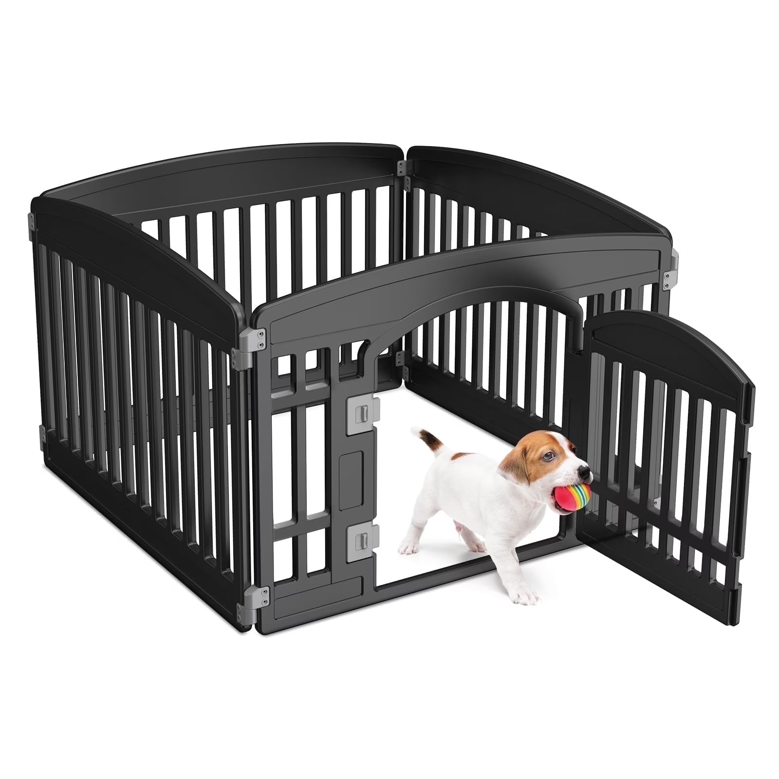 edx Dog Playpen, 4-Panel 24" Foldable Pet Playpen with Door, Indoor/Outdoor Puppy Pen, Customizable, White
