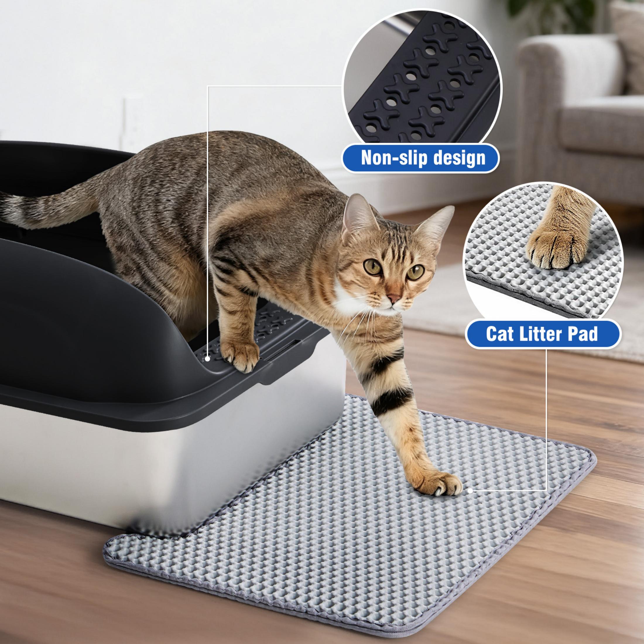 EDX Stainless Steel Cat Litter Box with Lid, XL Extra Large Cat Litter Box for Big Cats, High Wall Sides, Never Absorbs Odors, Anti-Urine Leakage, Easy Cleaning, Scoop and Mat Included,