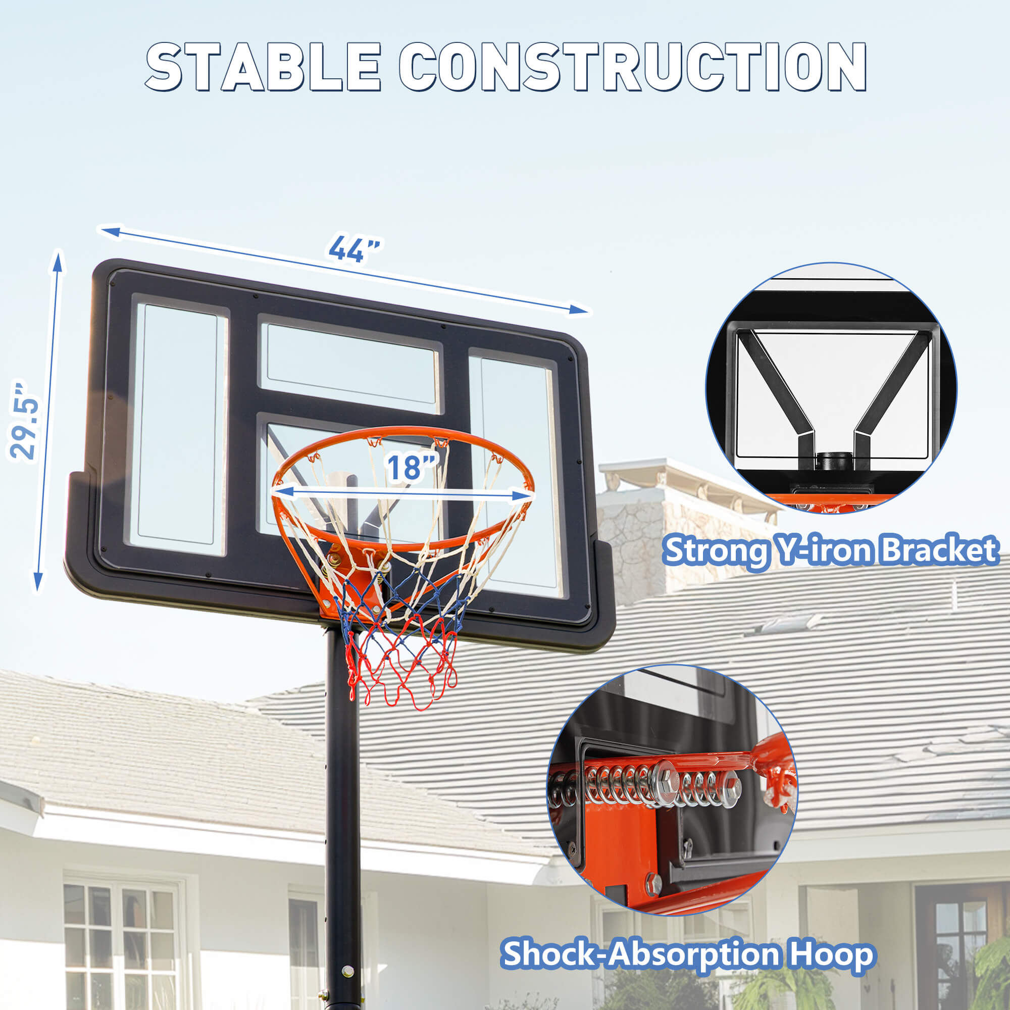 Portable Basketball Hoops - 4.2-10 ft Adjustable Height for Indoor, Outdoor, Swimming Pool, For Adults, Kids