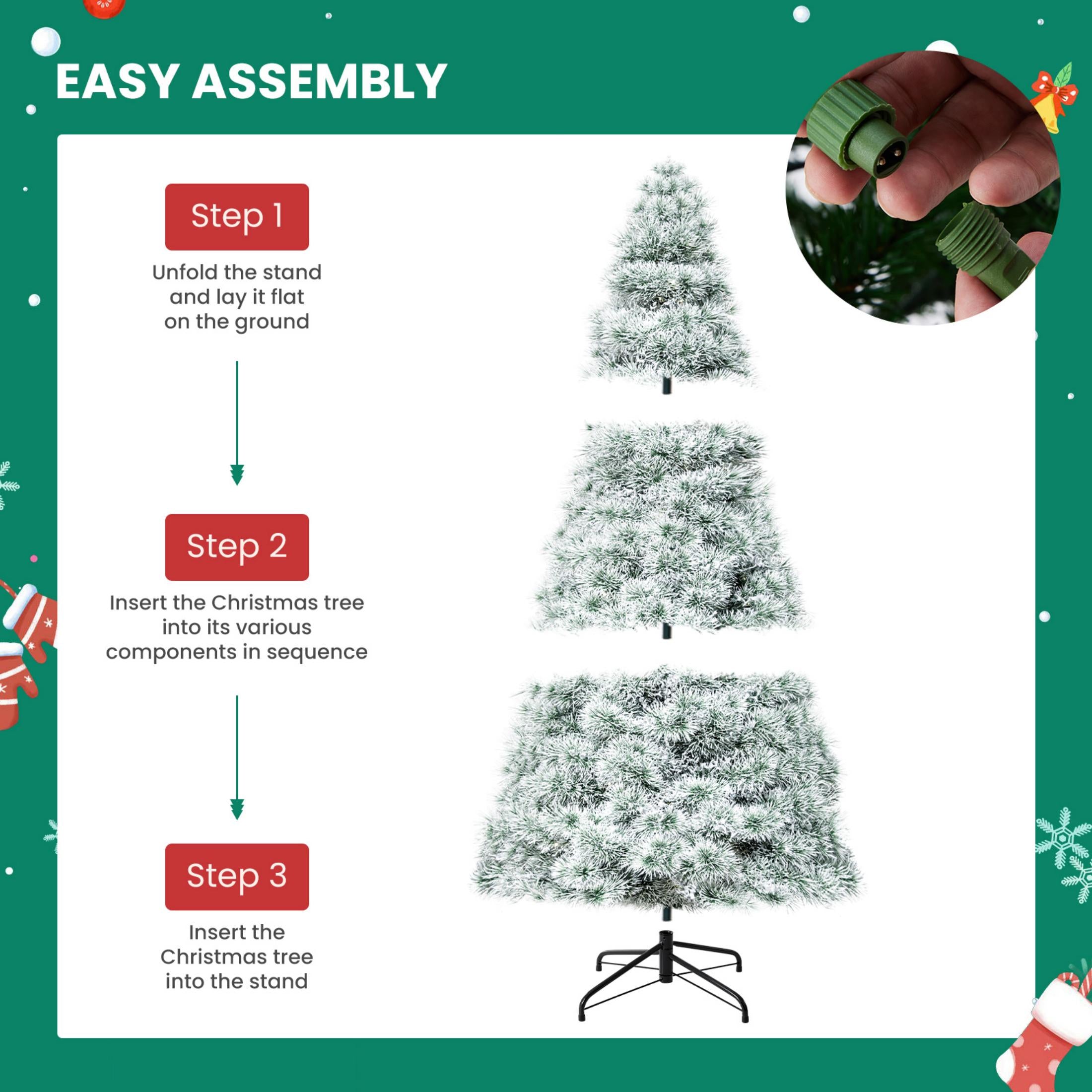 EDX Pre-Light Artificial Christmas Tree, Hinged Green Artificial Spruce Tree with Branch Tips, Incandescent Bulbs, and Foldable Base—Ideal for Home, Office, and Party Decorations