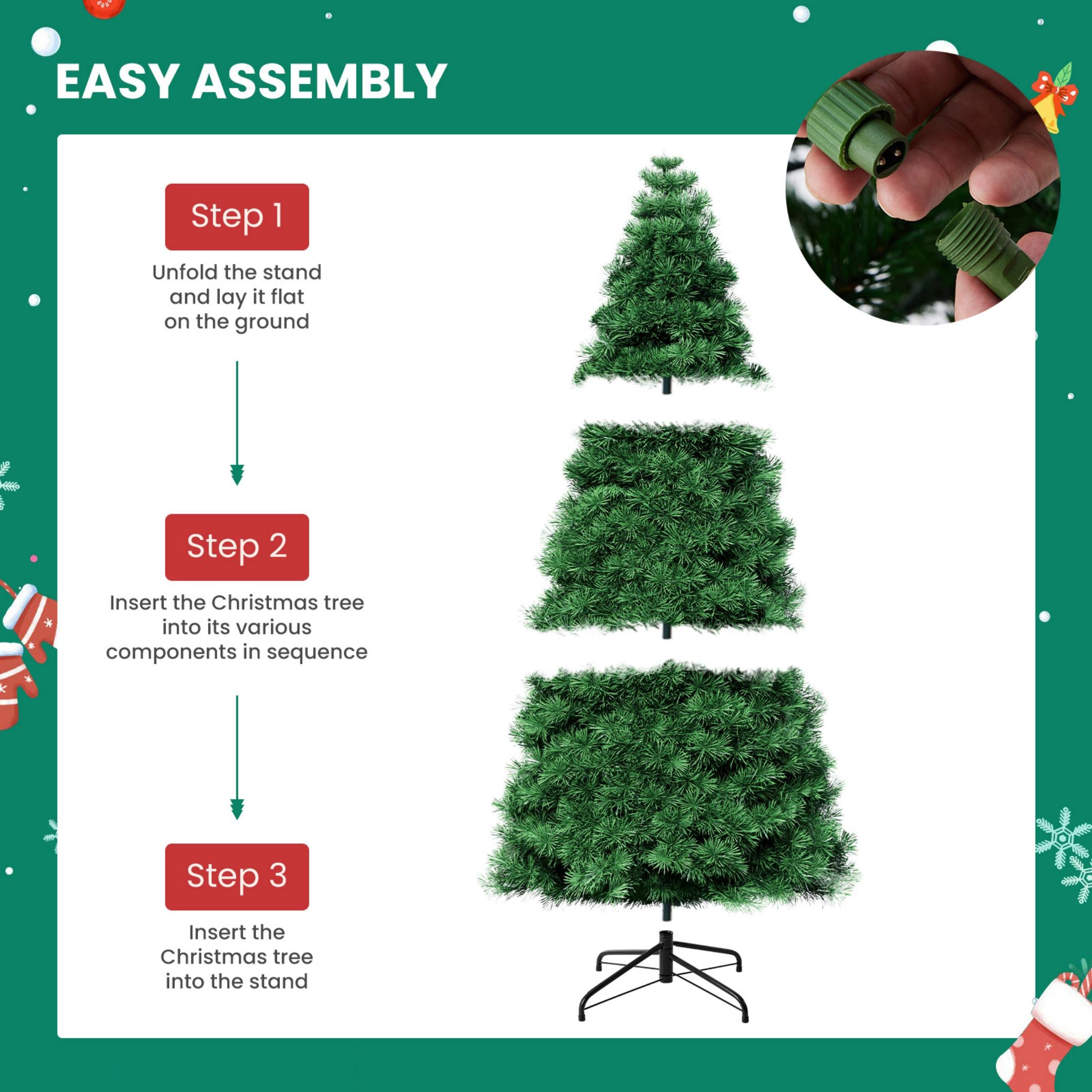 EDX Pre-Light Artificial Christmas Tree, Hinged Green Artificial Spruce Tree with Branch Tips, Incandescent Bulbs, and Foldable Base—Ideal for Home, Office, and Party Decorations