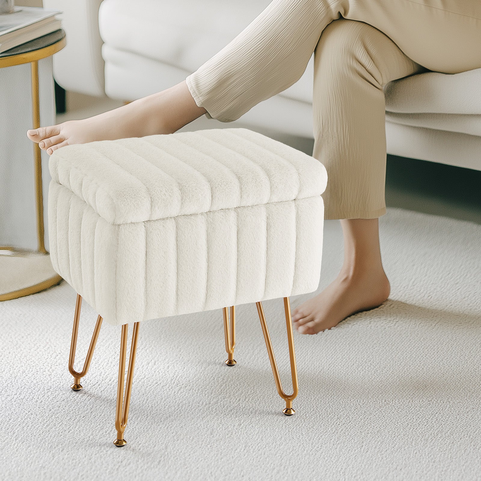 Stool Chair With Storage Space With Non-slip Feet for Powder Room, Bedroom