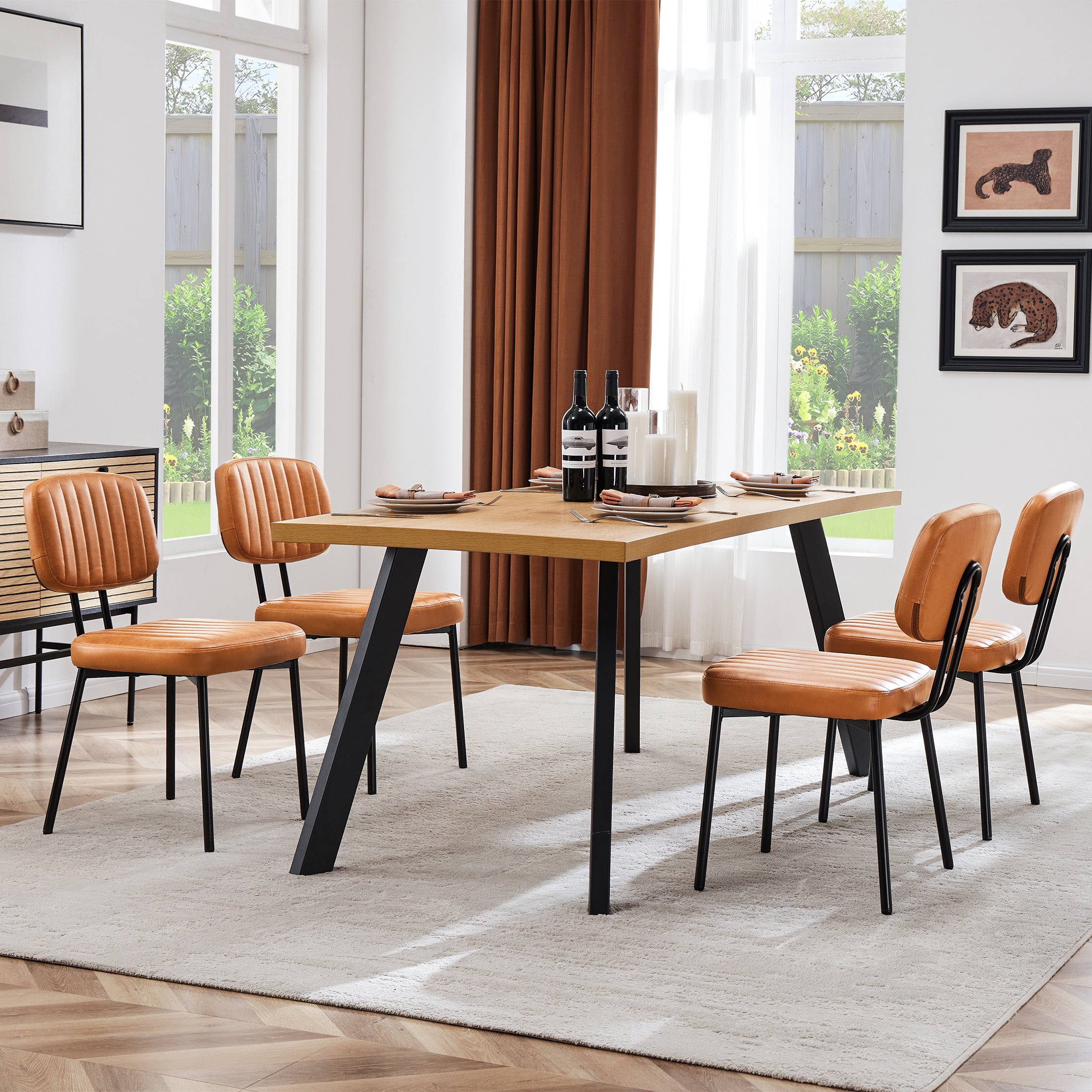 Dining Chairs Set of 4, Mid Century Modern Kitchen Chairs with Faux Leather for Kitchen, Living Room, Brown