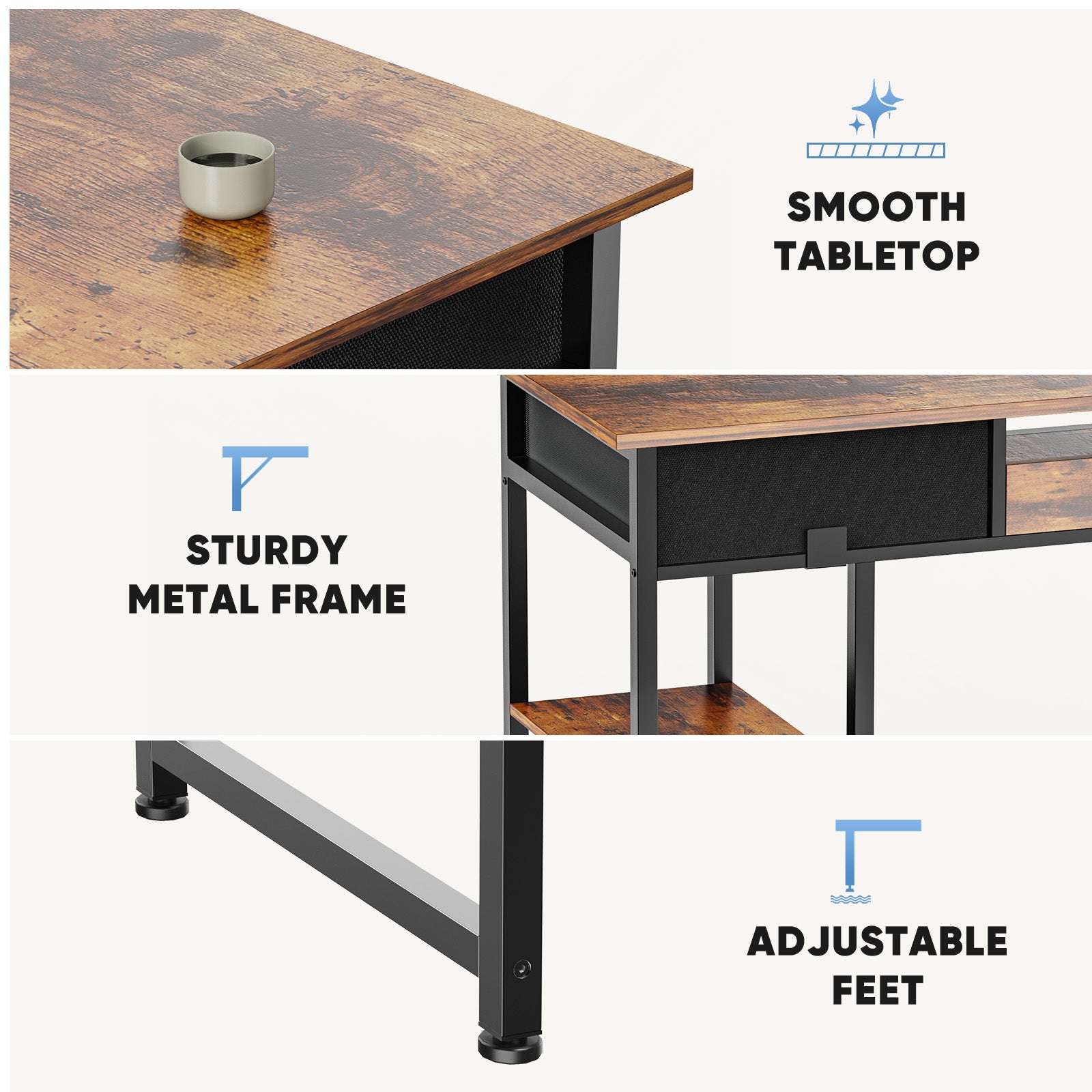 Small Desk Fabric Drawers & Storage Shelves, Computer Desk for Home, Bedroom